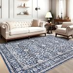 GarveeHome 5x7 Vintage Zone Rug pour Salon Machine Lavable Rug de cuisine Couverture intérieure Imprimé Tapis pour Chambre à manger Tapis de porte d'entrée Soft pour le bureau, Bleu/Brown