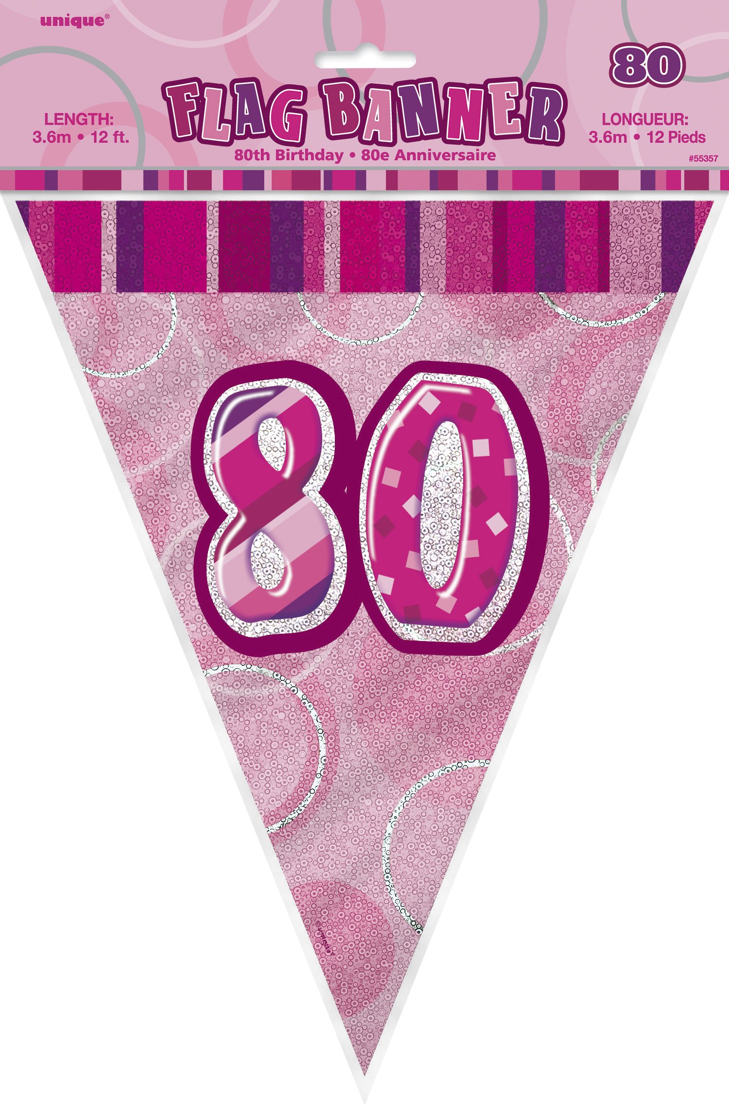 Unique Party 55295 Foil Bandierine 40° Compleanno, Rosa Brillante