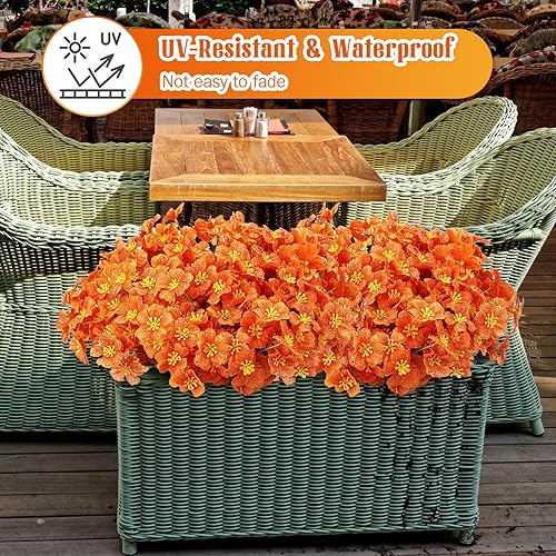 Vista 14 de Lyrow 100 paquetes de flores artificiales violetas, flores sintéticas resistentes a los rayos UV para exteriores, flores de seda sintética, flores