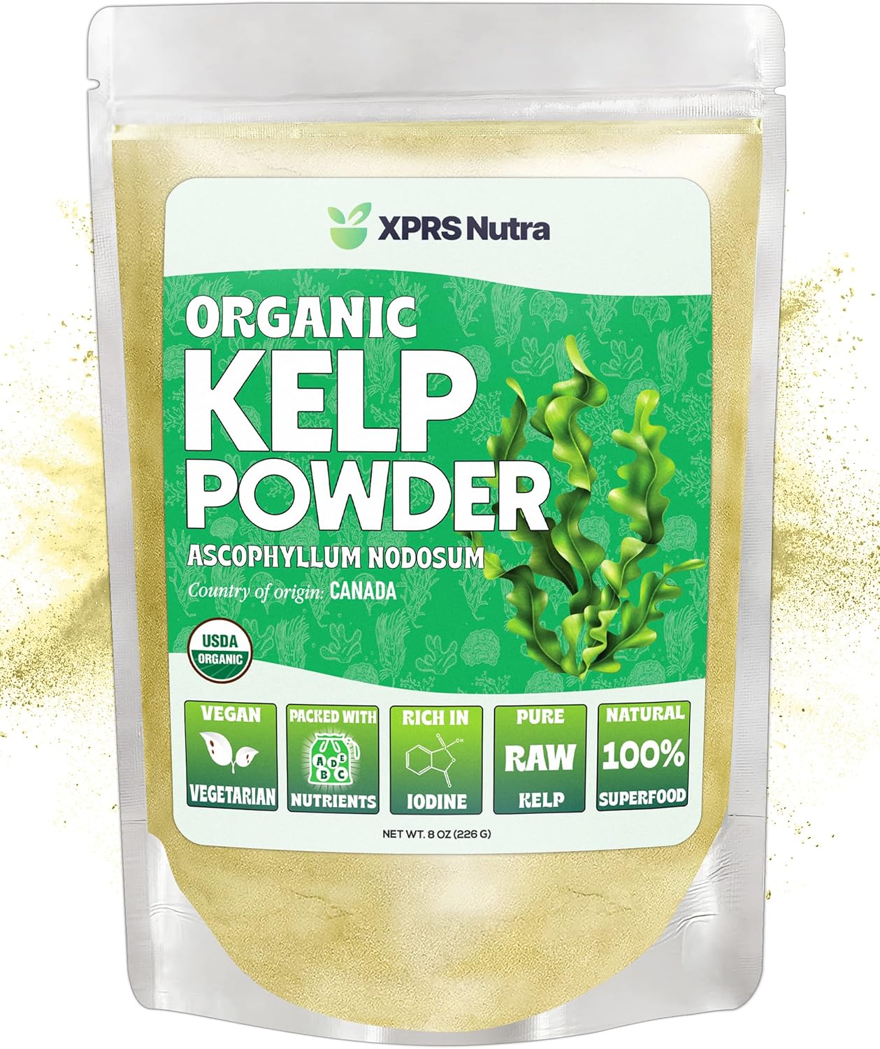XPRS Nutra Organic Kelp Powder (Ascophyllum Nodosum) – Seaweed Powder Rich in Iodine, Immune Vitamins and Minerals – Food Grade Sea Kelp Supplement Vegan Superfood for Skin Care (8 oz)