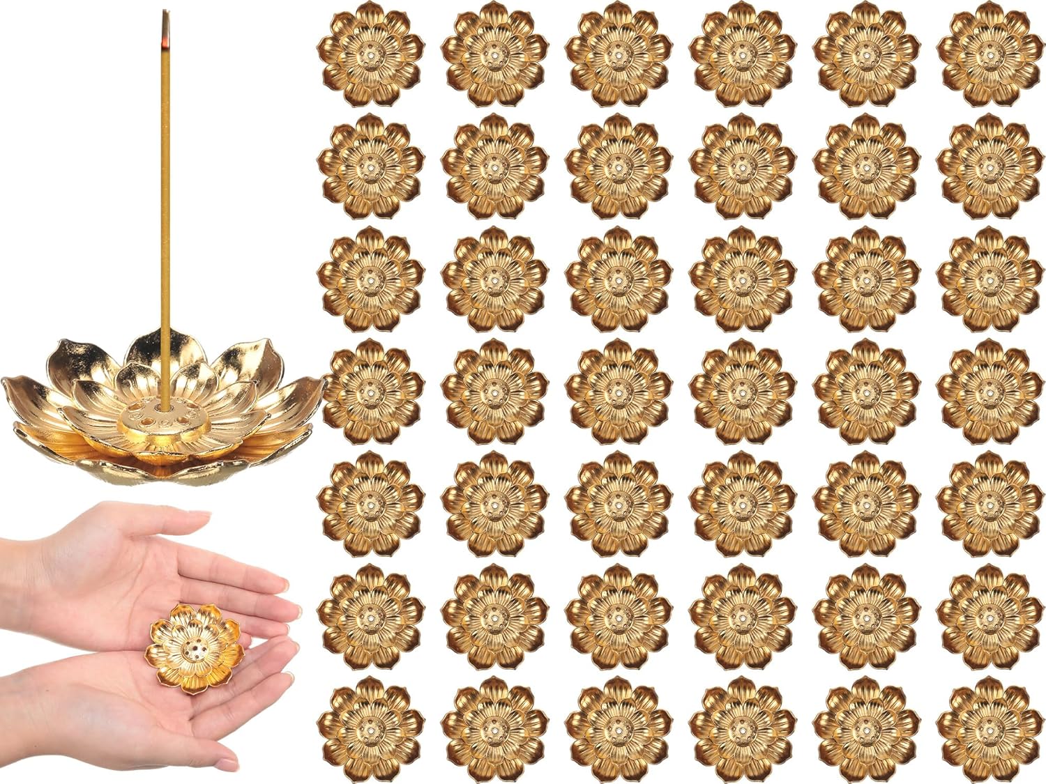 Layhit 60 Pcs Incense Holder 2.16 Inches/5.5 cm Return Gifts for Pooja Gold Lotus Incense Sticks Holder, Zinc Alloy Stick/Coil/Cone Anti Ash Spilling for Housewarming Yoga Spa Decor