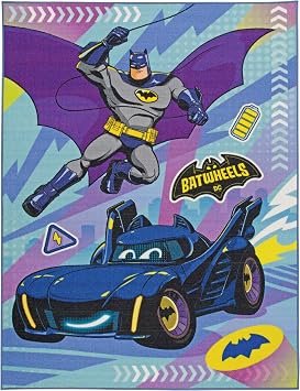DC Batwheels Kids & Toddler Rug Batman & Batmobile Play Mat Soft Non-Slip Carpet for Bedroom, Nursery & Playroom Decor 5x7