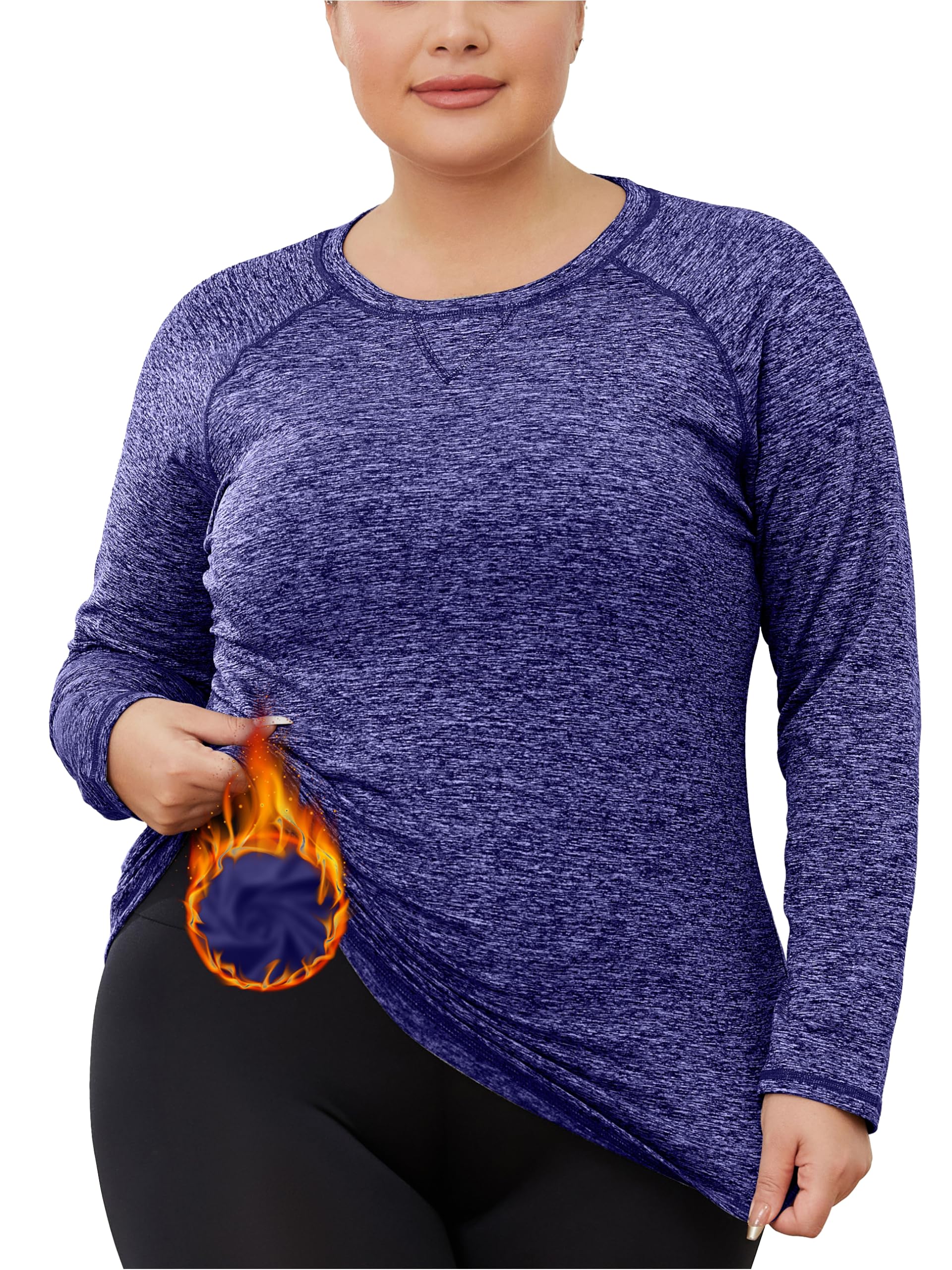 FOREYOND Camiseta térmica de forro polar para mujer, talla grande, manga larga, para correr, atletismo, entrenamiento, ropa interior térmica