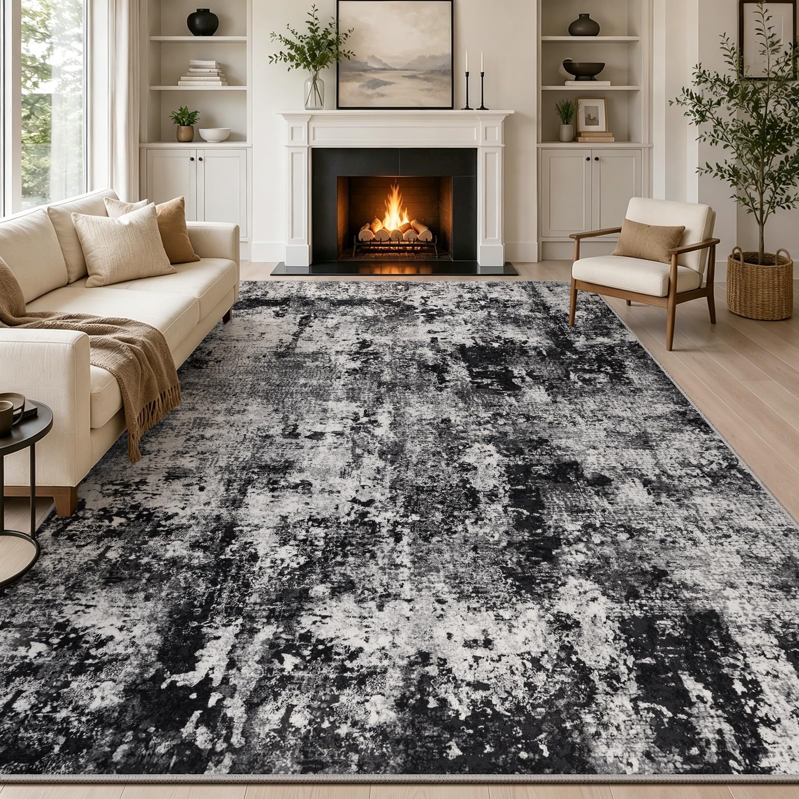 Capslpad Abstraktes Teppich Wohnzimmer rutschfest Kurzflor Kunstwolle Schlafzimmer Teppich Waschbar Minimalistisch Bettvorleger Teppiche für Wohnzimmer Schlafzimmer Büro Bereich