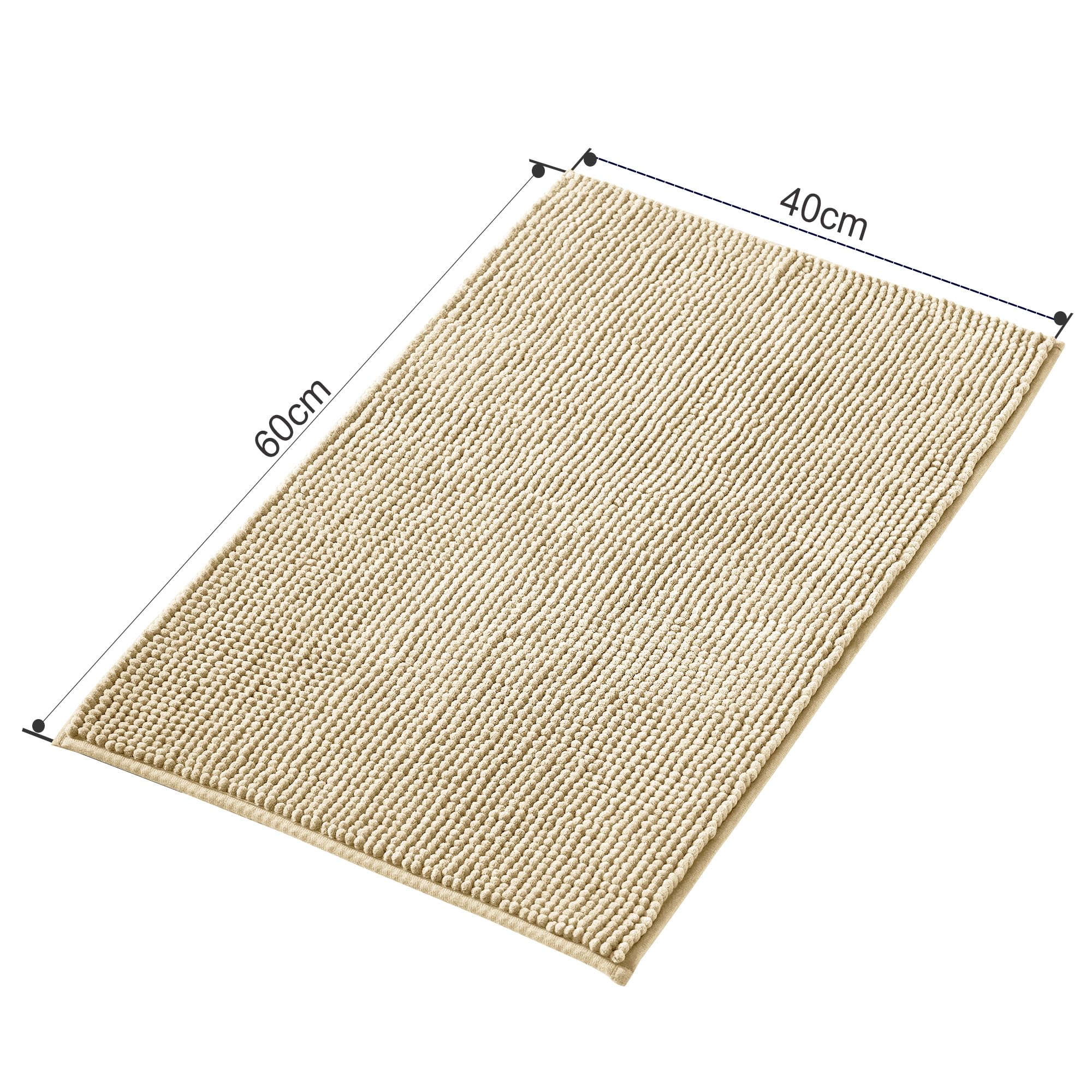 Decomira Alfombra de Baño Antideslizante de Chenilla | Alfombrilla súper Absorbente y Lavable a máquina | para el baño, la Ducha, la bañera o como Alfombra WC | Beige - 40x60 cm
