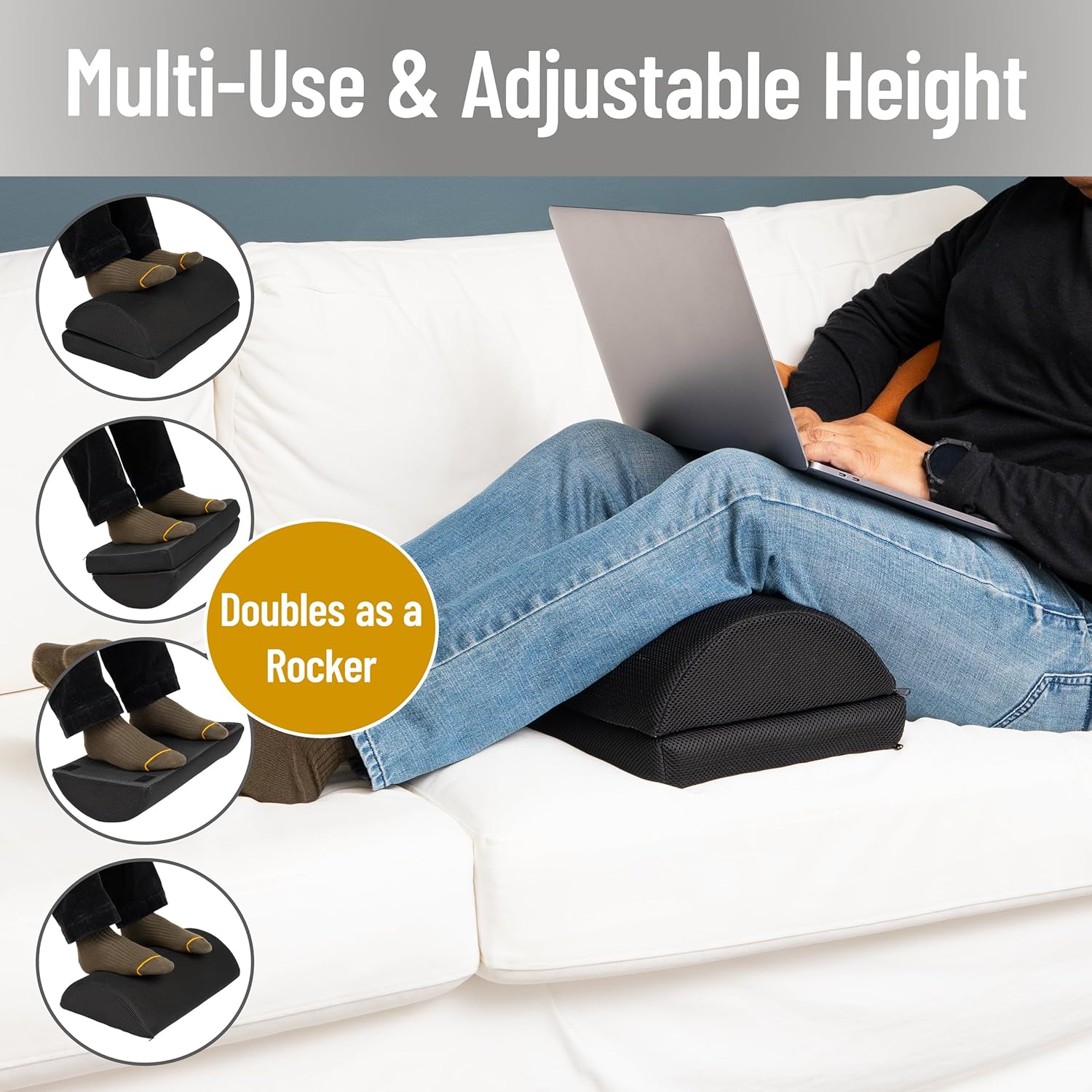 Mind Reader Air-Cloud Memory Foam Under Desk Footrest, Ergonomic Support for Back, Hip, Legs, Knees & Feet, Adjustable Height, Memory Foam, Black