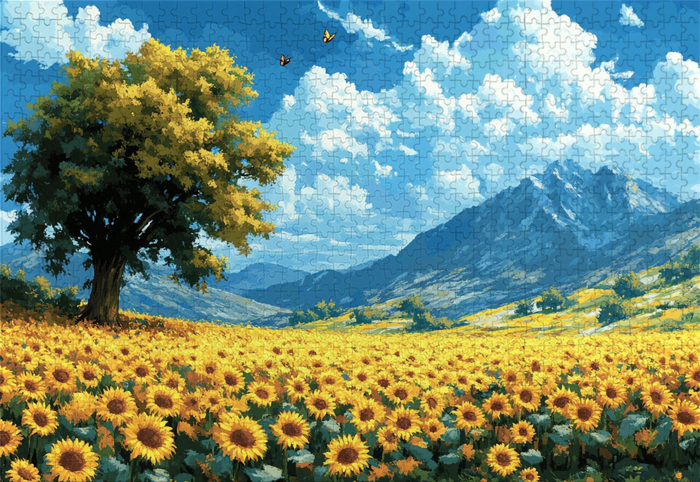 Puzzle krajobrazowe, 5000 elementów, dla dorosłych, klasyczne puzzle, słonecznik, Jigsaw, wyrafinowane, imponujące, edukacyjne, dla dzieci, drewniane puzzle, odpowiednie dla wszystkich grup wiekowych
