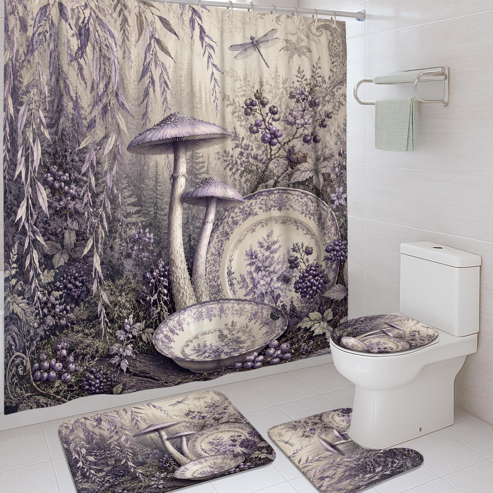 Rideau de douche champignons pour dortoir et salle de bain rétro violette 183 cm