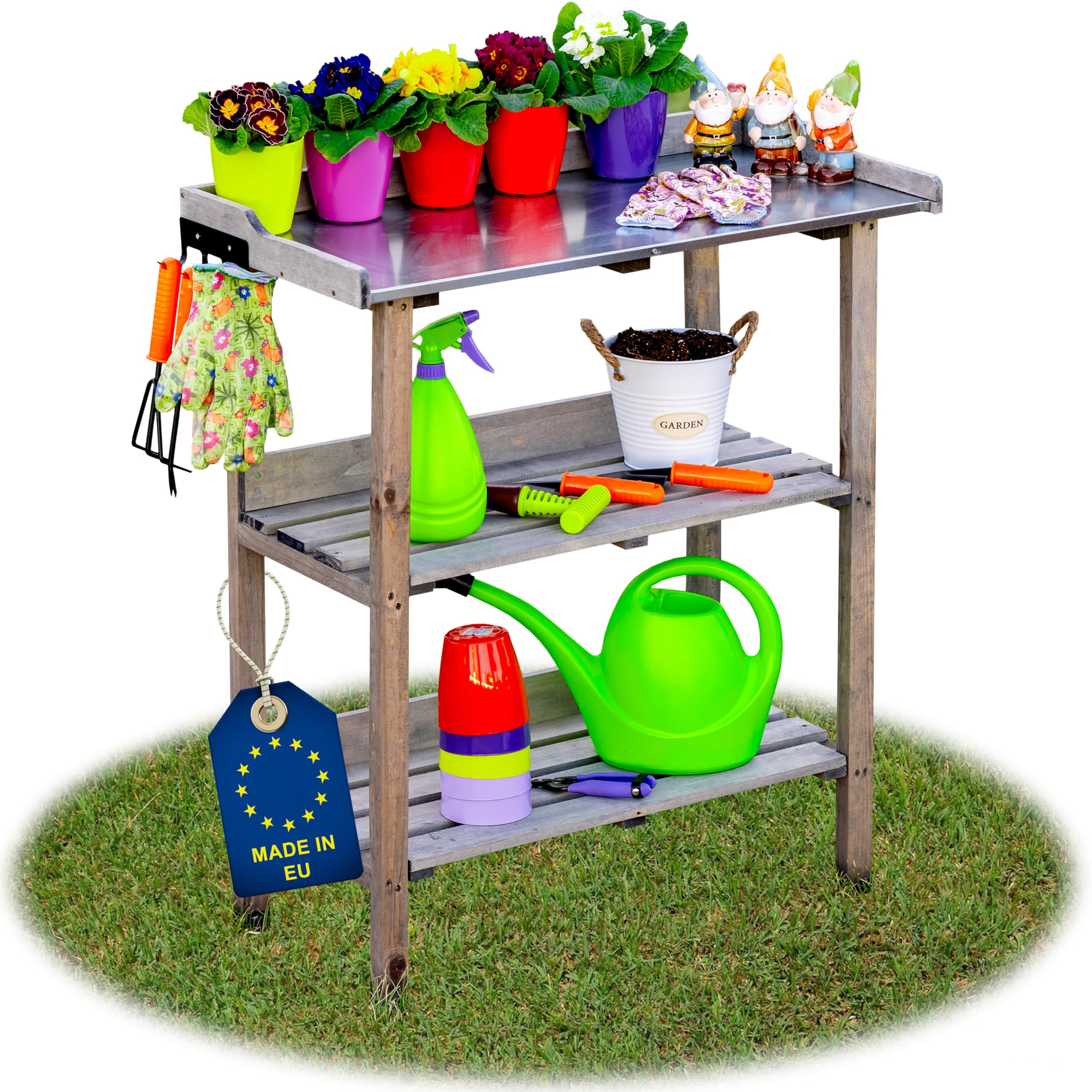 Ita Grey Garden Bench - Work Table With Galvanised Sheet Top - Weatherproof - Made In Eu - Directly From Manufacturer - Fsc Certified - 76 X 38 X 89 Cm