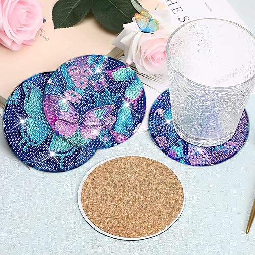 Miniatura 5 de 8 piezas de posavasos de arte de diamantes de mariposa con soporte DIY Butterfly Diamond Art Coaster antideslizante para adultos kits de diamantes