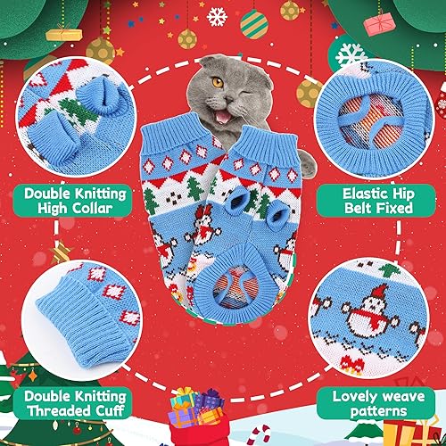 Miniatura 6 de Paquete de 2 suéteres de Navidad para gatos y mascotas, ropa cálida de invierno para gatitos y perros pequeños (XS)