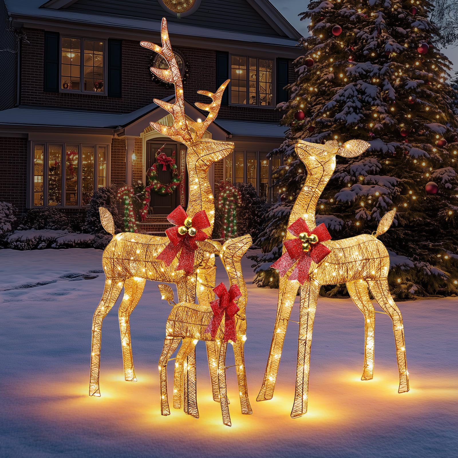 Weihnachtsdeko Aussen Deko Weihnachten Garten: 3er Rentier Familie Beleuchtet Aussen, Wetterfest Stabiler Rahmen, XXL Weihnachtsbeleuchtung Figuren für Outdoor Innen Garten Vorgarten Balkon