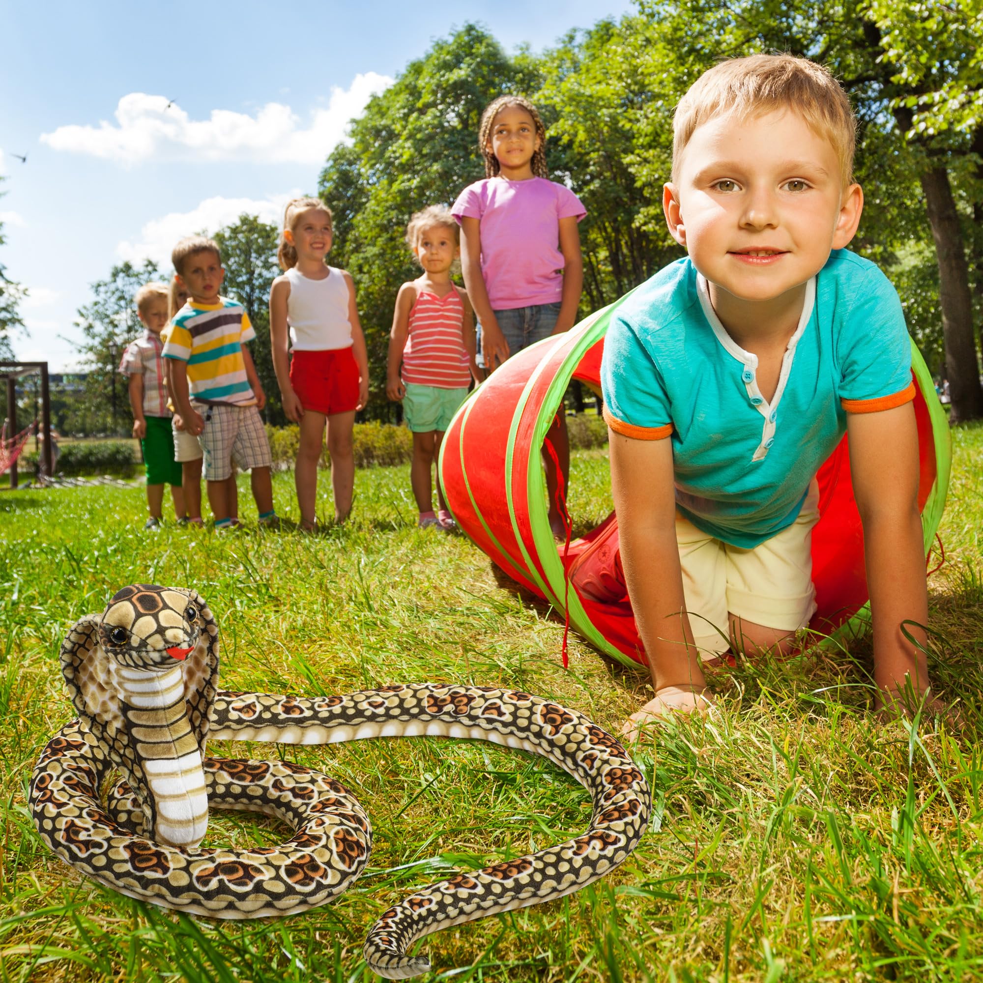 Braune Kobra Plüschspielzeug: 170cm Realistische Schlangen Kuscheltier, Großes Stofftier für Tierliebhaber und Kinder, Reptilien Fans und Sammler
