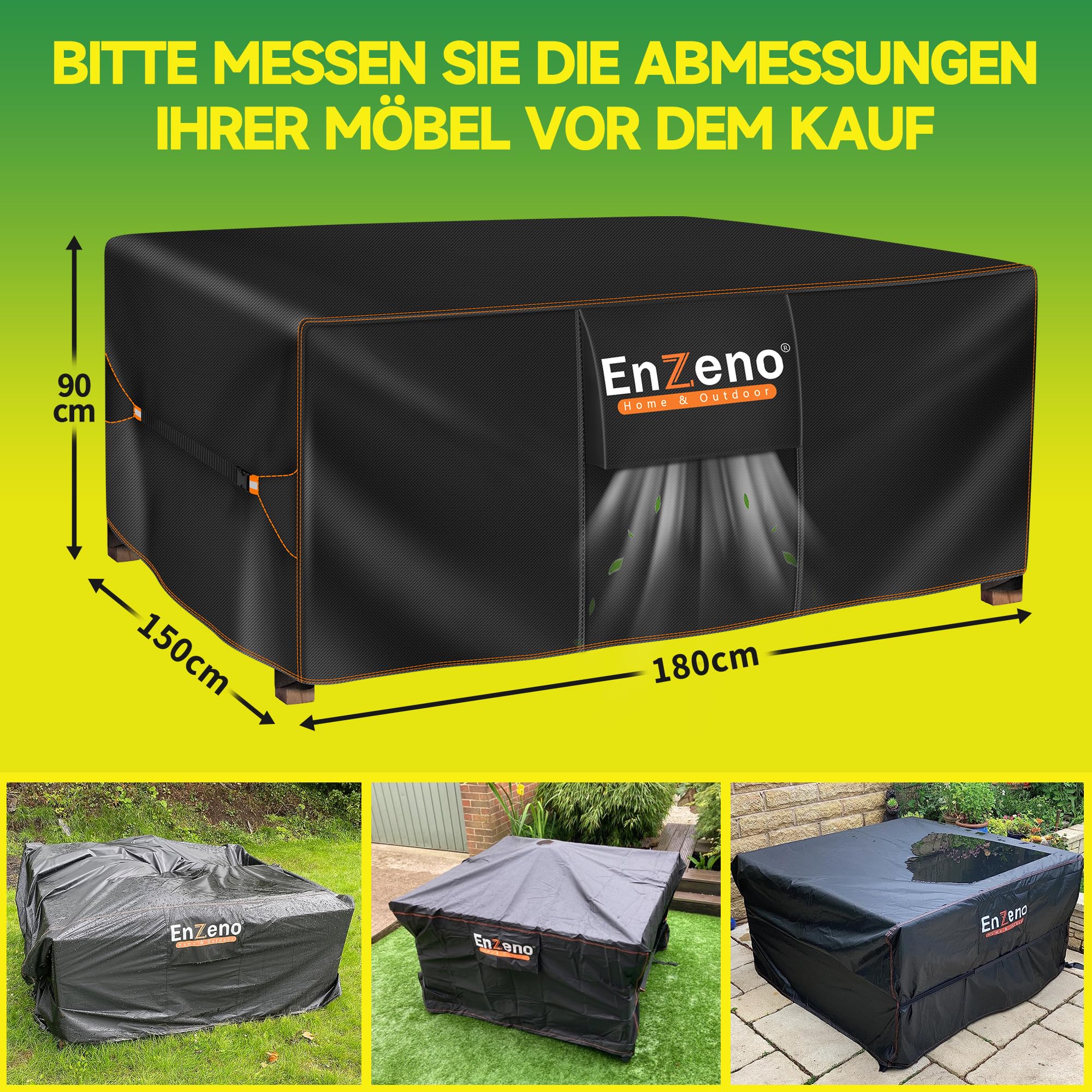 Enzeno Copertura per mobili da giardino, impermeabile, 180 x 150 x 90 cm, resistente all'inverno, in tessuto Oxford 420D, rettangolare, per tavolo da giardino