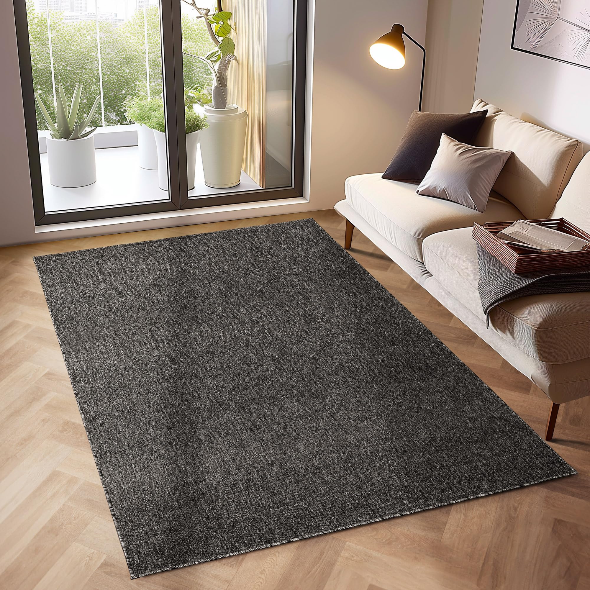 SIMPEX Alfombras de Pelo Corto, Unicolor - Monocromo, Alfombra Negro, 160 x 230 cm, Alfombras de Estilo Moderno, Alfombra Sala de Estar