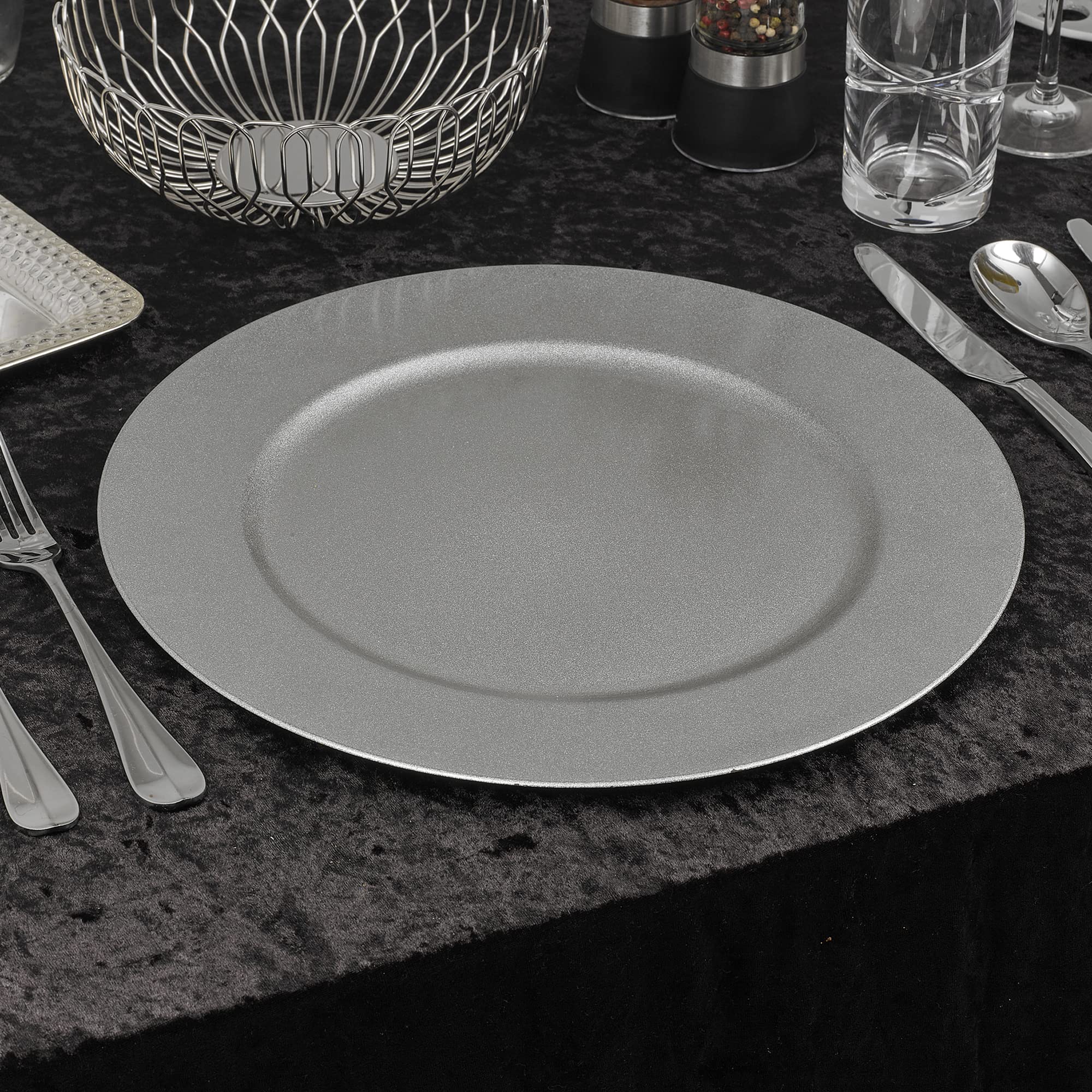 URBNLIVING 33cm Christmas Dinner Charger Plates Placemats Dining Table Setting Reusable Party Decor (Mettalic Silver, 12 Charger Plates)