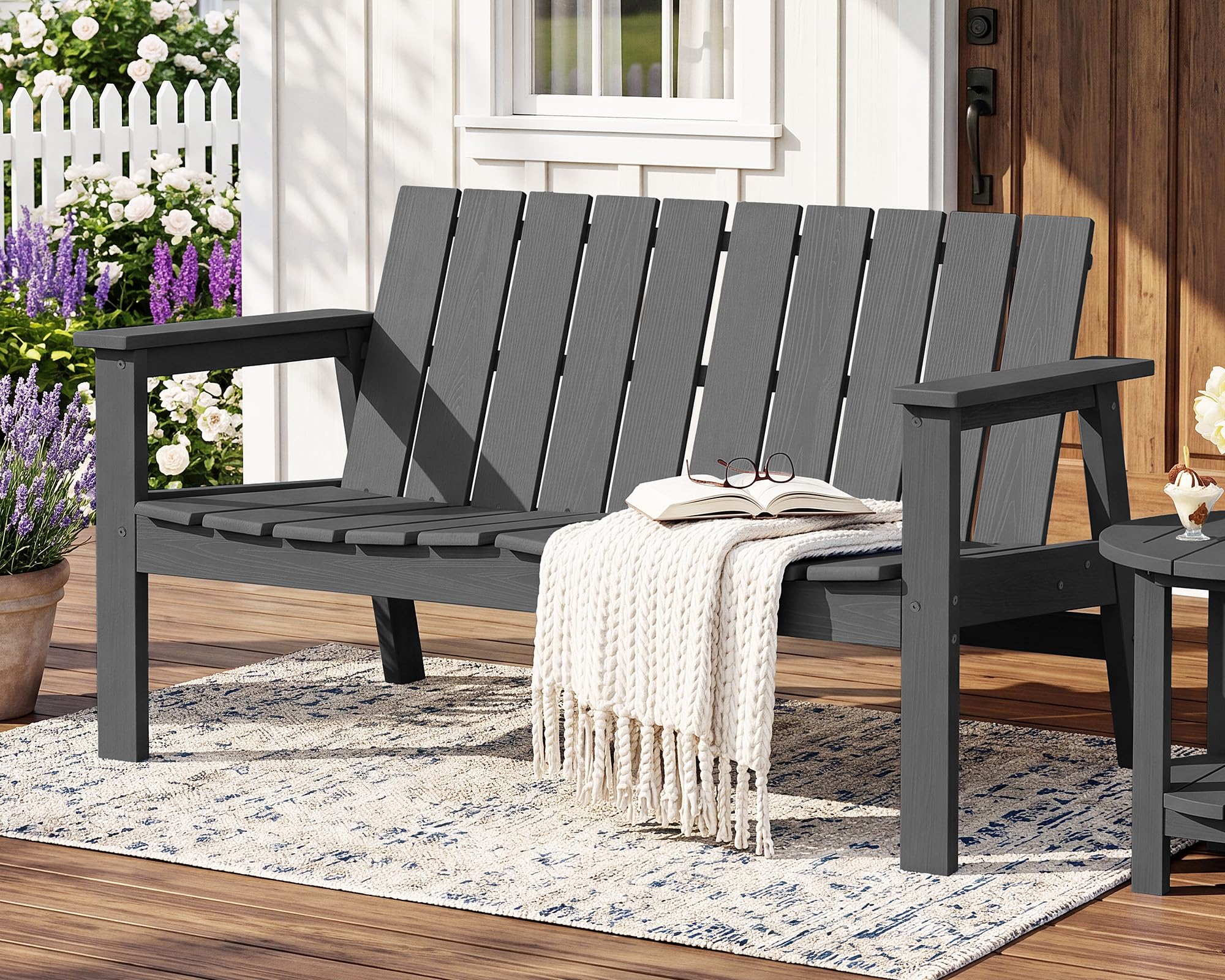 SERWALL 2-Person HDPE Outdoor Bench, 660 lbs Capacity, All-Weather, Grey