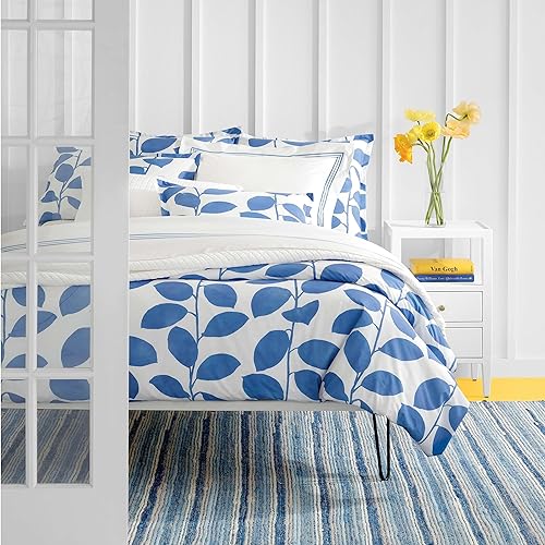 Miniatura 4 de Pine Cone Hill Funda nórdica azul francés Trio, tamaño europeo, patrón de rayas azules