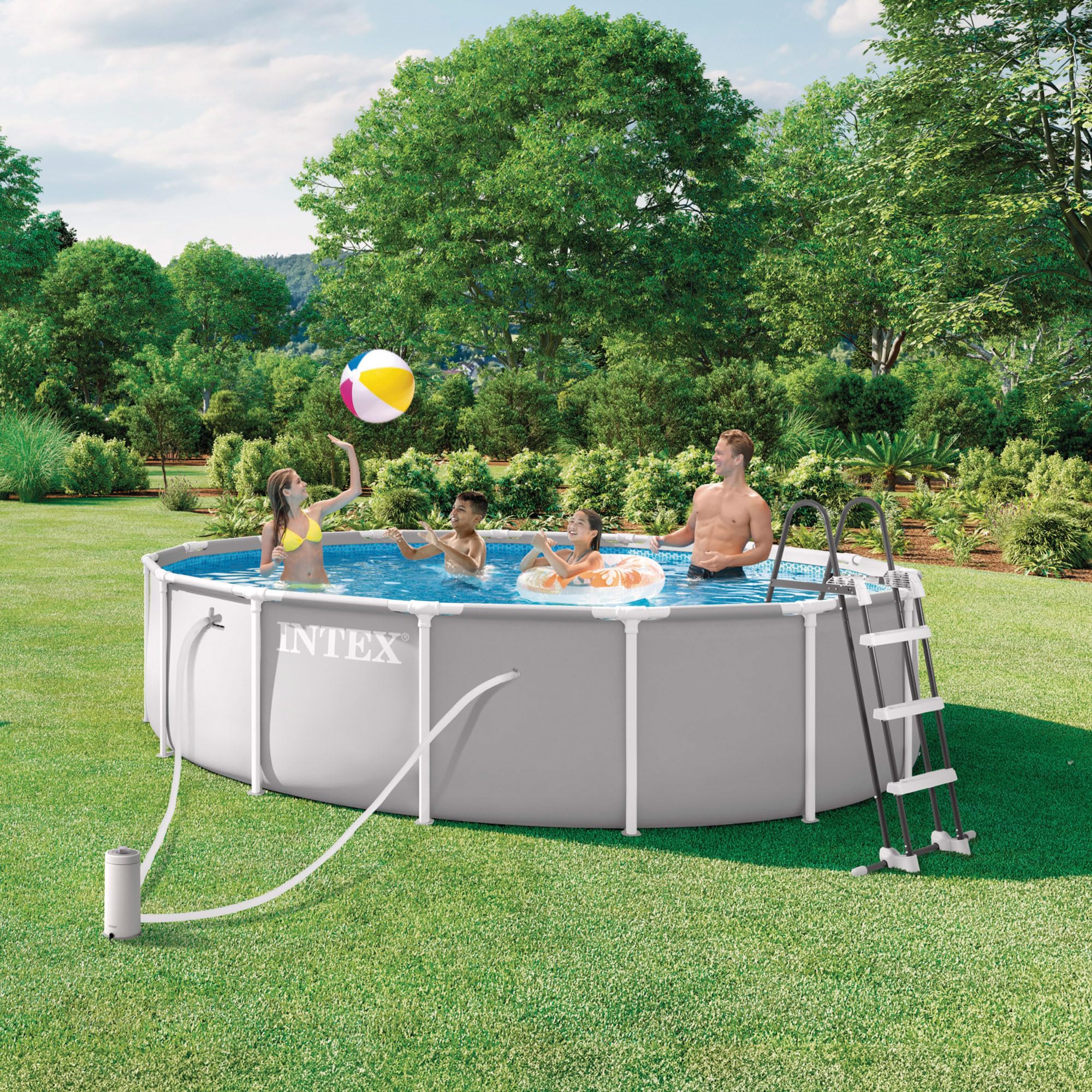 Intex 26726ND 4.57m x 1.22m Prism Frame Premium Pool Set (Includes Filter Pump, Safety Ladder, Ground Cloth, Pool Cover)