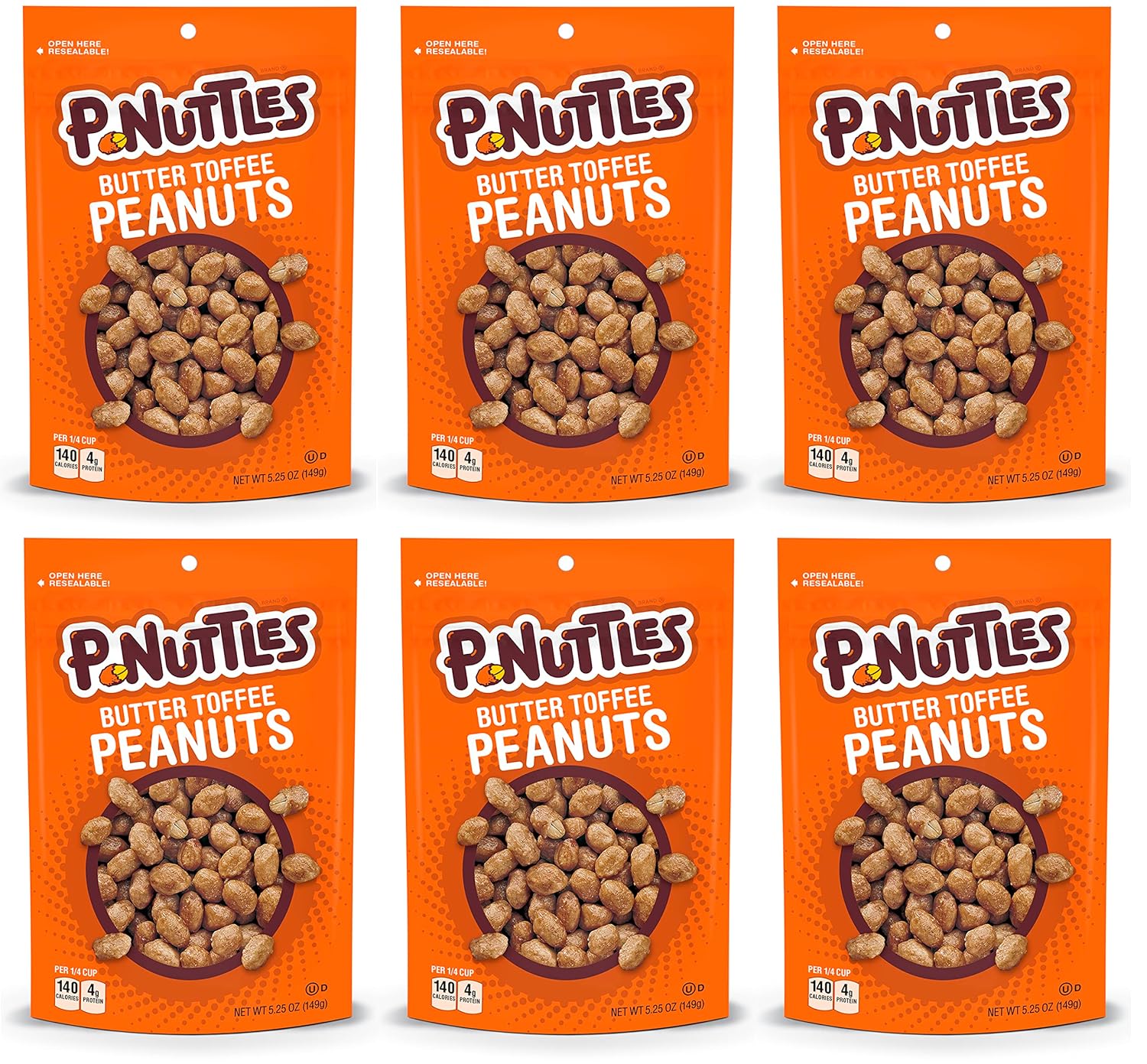 PNuttles Butter Toffee Peanuts, Toffee Covered Peanuts, 5