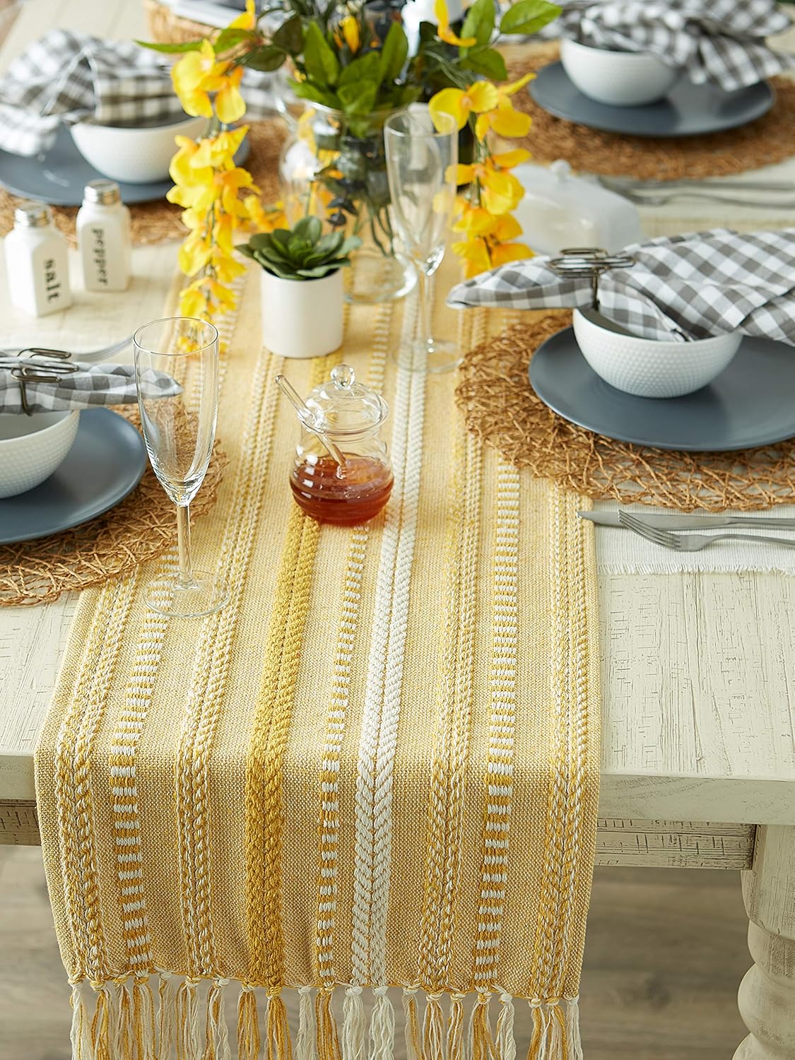 DII Farmhouse Braided Stripe Table Runner Collection, 15x72, Honey Gold : Home & Kitchen