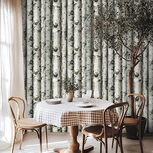 Miniatura 3 de HAOKHOME Forest Wallpaper Peel and Stick Wood Birch Tree Removable Grey/Brown/Green Vinyl Contact Paper Self Adhesive Mural 17.7in x 9.8ft