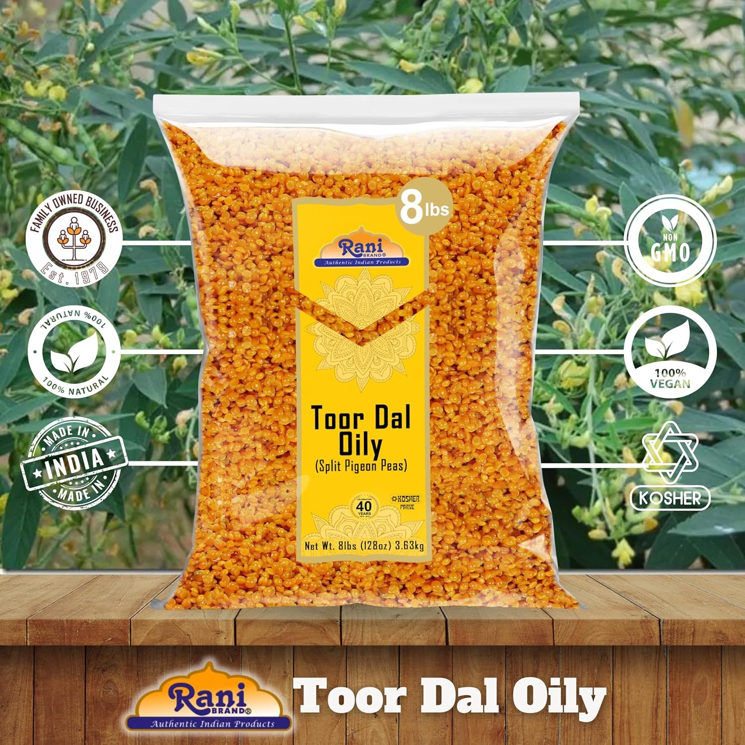 Rani Toor Dal (Split Pigeon Peas) Oily, 128oz (8lbs) 3.63kg Bulk ~ All Natural | Gluten Friendly | NON-GMO | Vegan | Indian Origin