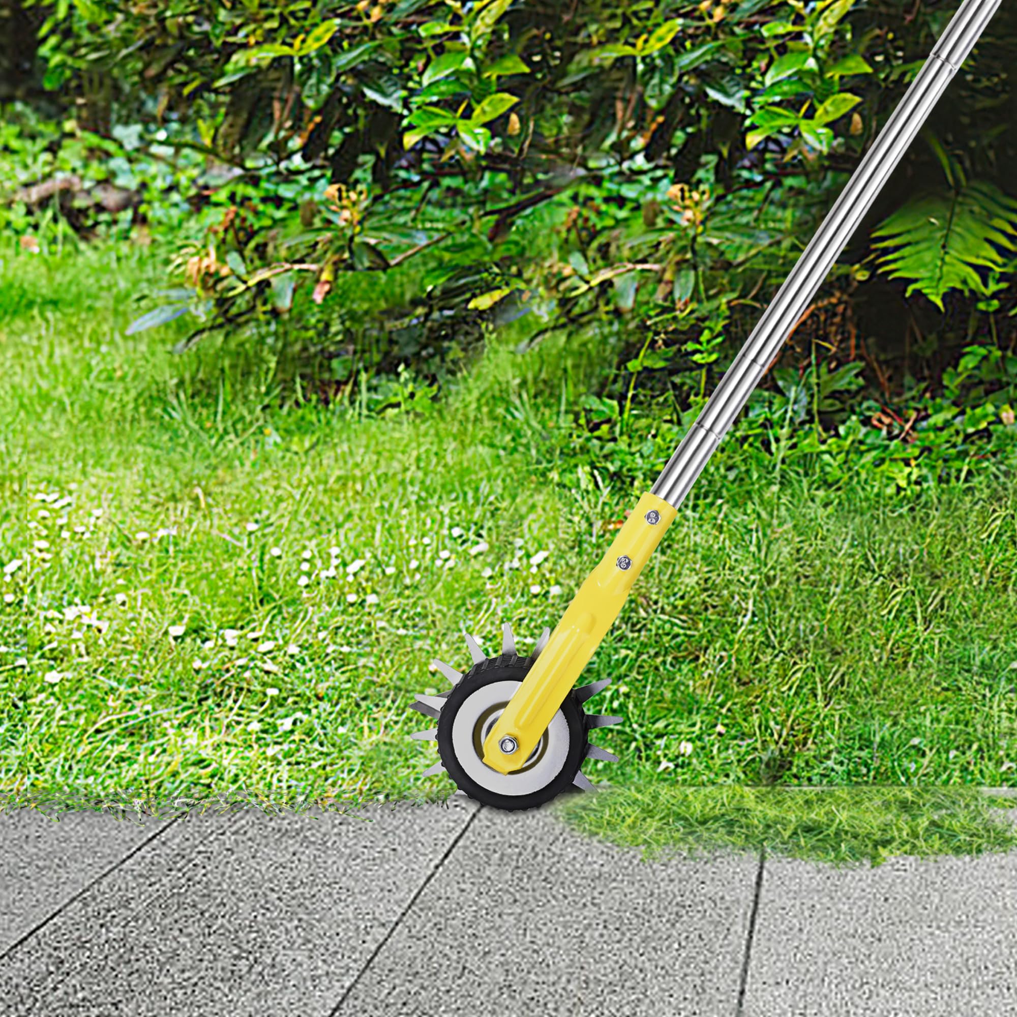 YEELOR Bordeadora giratoria de acero inoxidable amarillo, bordeadora de césped de longitud ajustable, herramienta manual de jardín para aceras, jardines, entradas y bordes de macizos de flores
