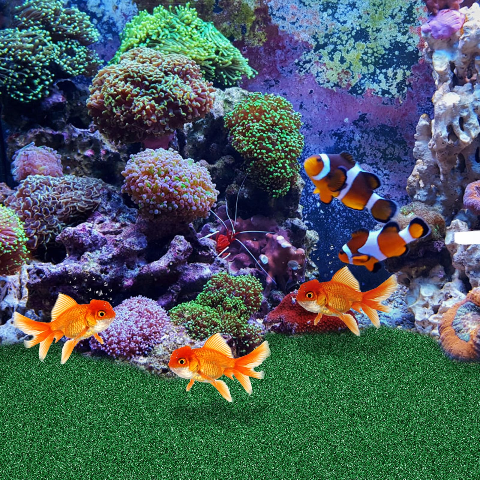 STOBAZA Terrain pour Tortue en Plastique Vert, Tapis de Gazon Synthétique Délicat pour Plateforme Flottante de Reptile, Adapté pour Aquarium et Petit Bassin