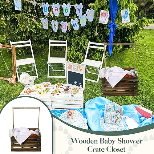 Miniatura 6 de Suzile Armario de madera para baby shower, cesta de bebé con asa, cesta de almacenamiento para bebé, caja de regalo de madera para baby shower,
