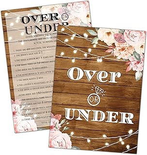 Bridal Shower Games, Over Or Under Wedding Shower Game Card, Rustic Wood Boho Floral Romantic Engagement/Bachelorette Party Ideas Activities Supplies Decorations(30 Cards) - B03