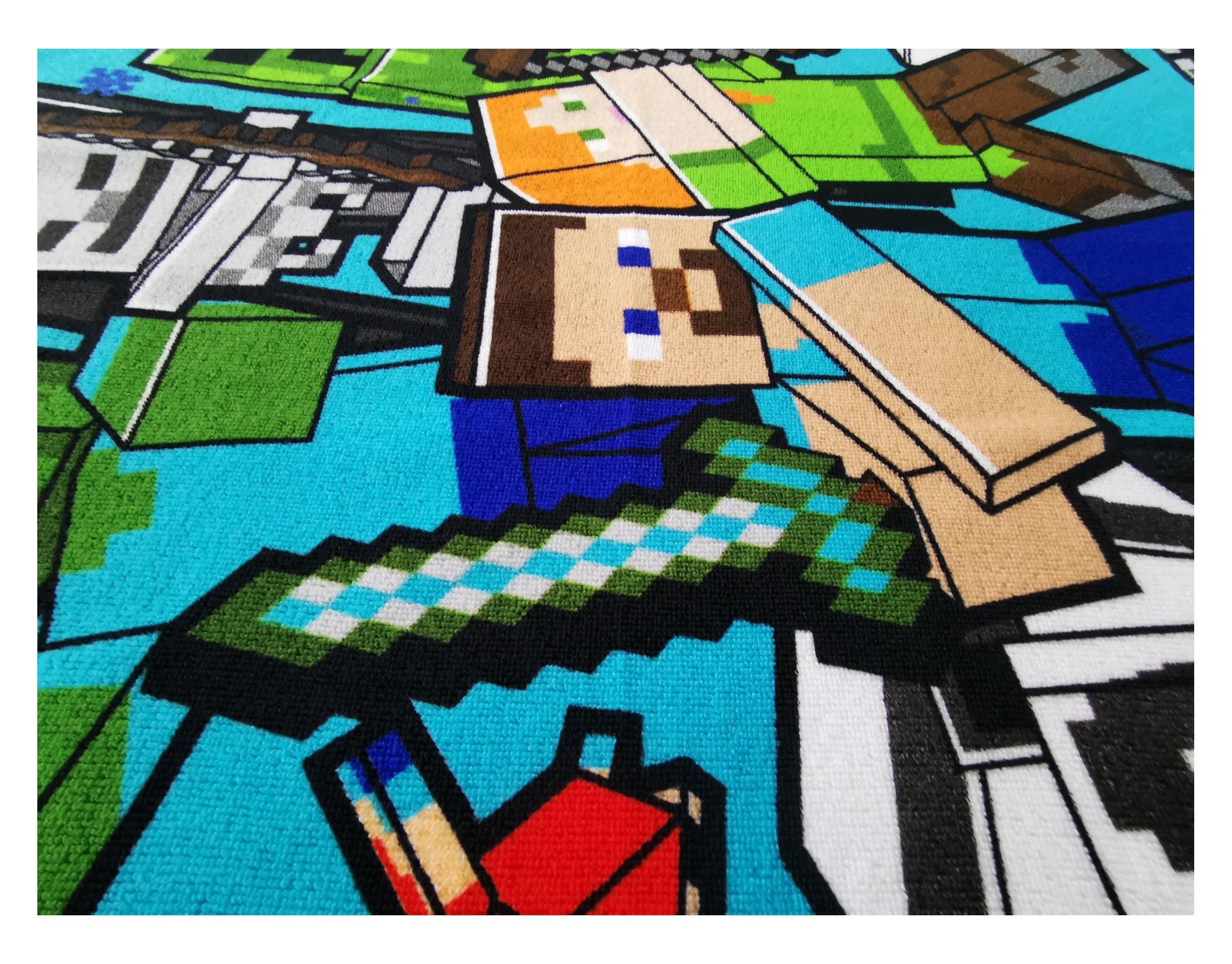 Theonoi Toalla de baño infantil, toalla de playa, toalla de ducha, 70 x 140 cm, poliéster (Minecraft Steve Alex)