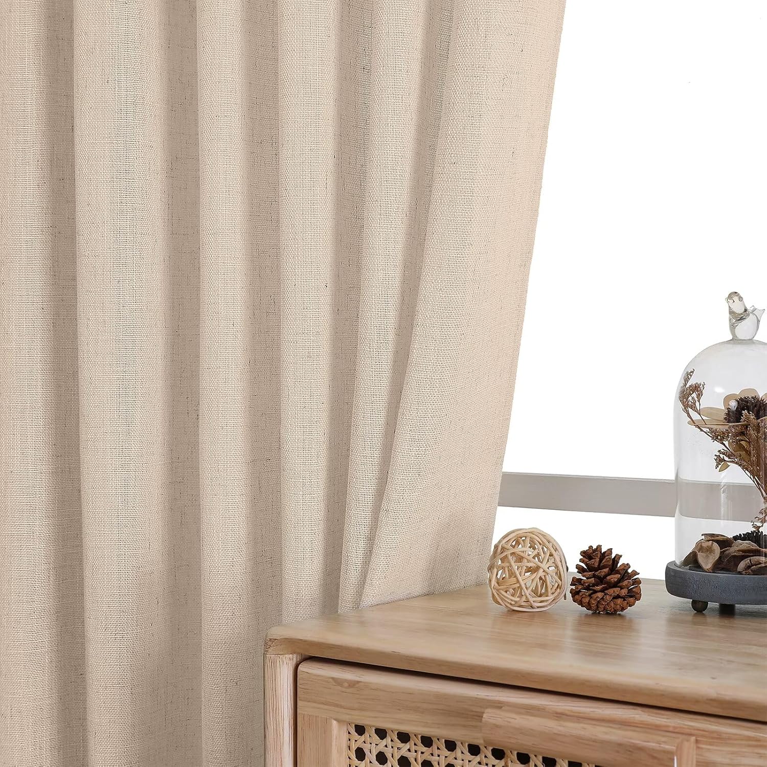 CUCRAF Natural Linen Semi Sheer Curtains 72 Inches Long, Light Filtering Farmhouse Curtains for Bedroom Living Room, 2 Panels Set Rod Pocket & Back Tab Window Drapes (52 x 84 Inch, Beige)