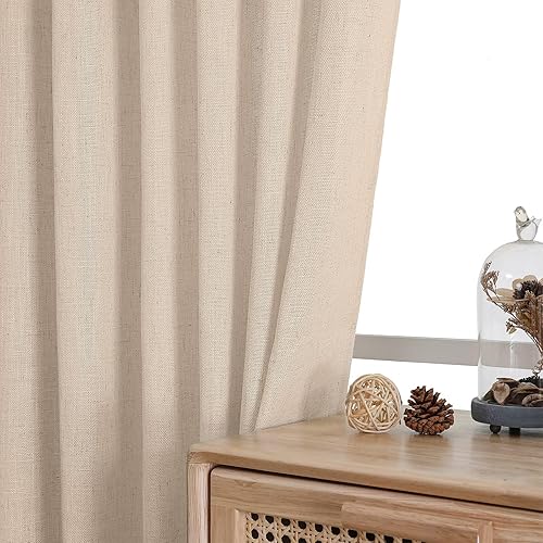 Miniatura 8 de CUCRAF Cortinas traslúcidas blancas bordadas geométricas de lino sintético con ojales, cortinas de ventana de gasa para sala de estar, dormitorio,
