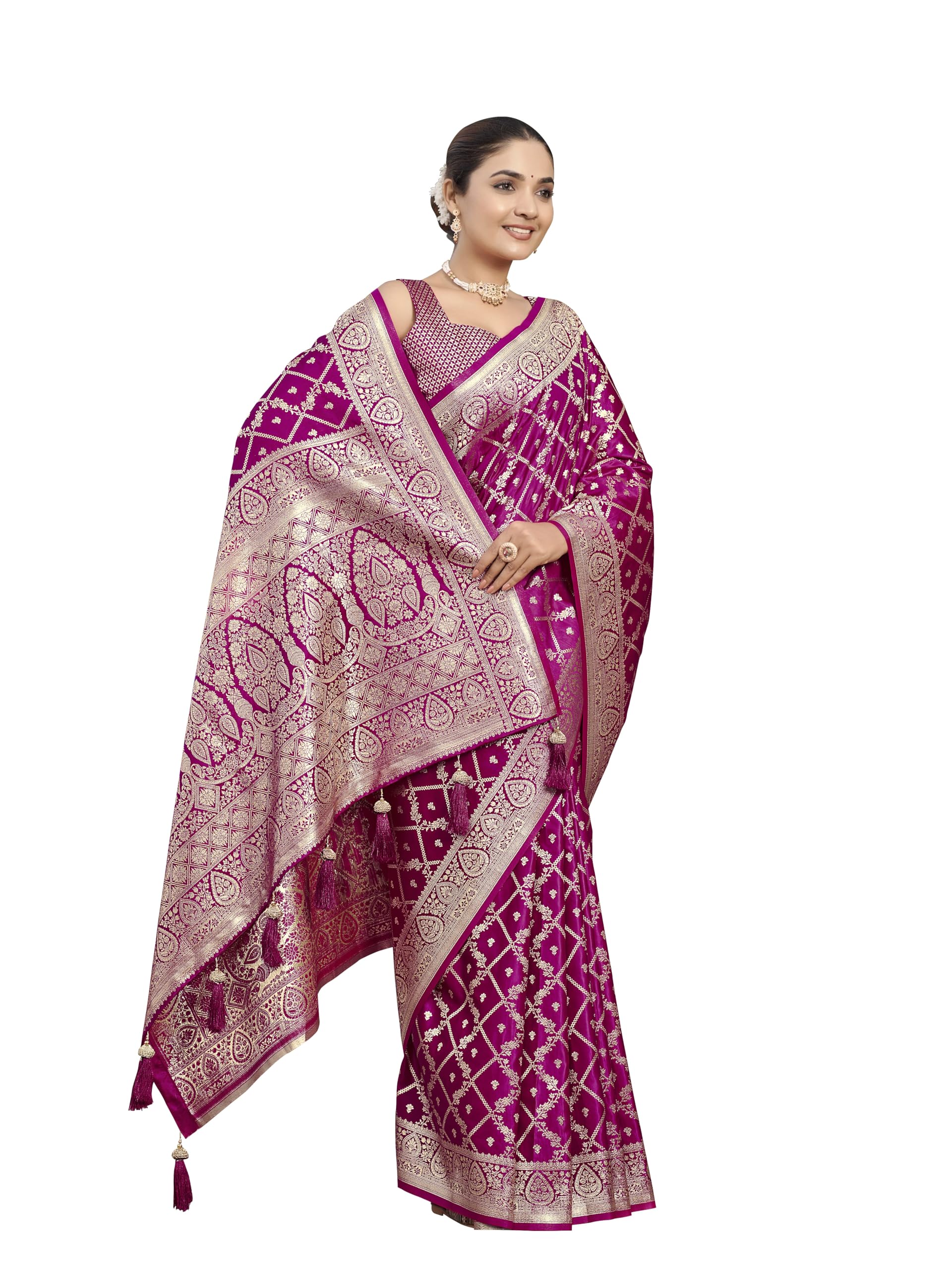 manohari Women's Trendy Banarasi Satin Silk Woven Saree with Heavy Jacquard Work, Elegant Design, Silk Saree with Maching Lace Border Unstitched Blouse Piece for Weddings & Festive Occasions-picture-44