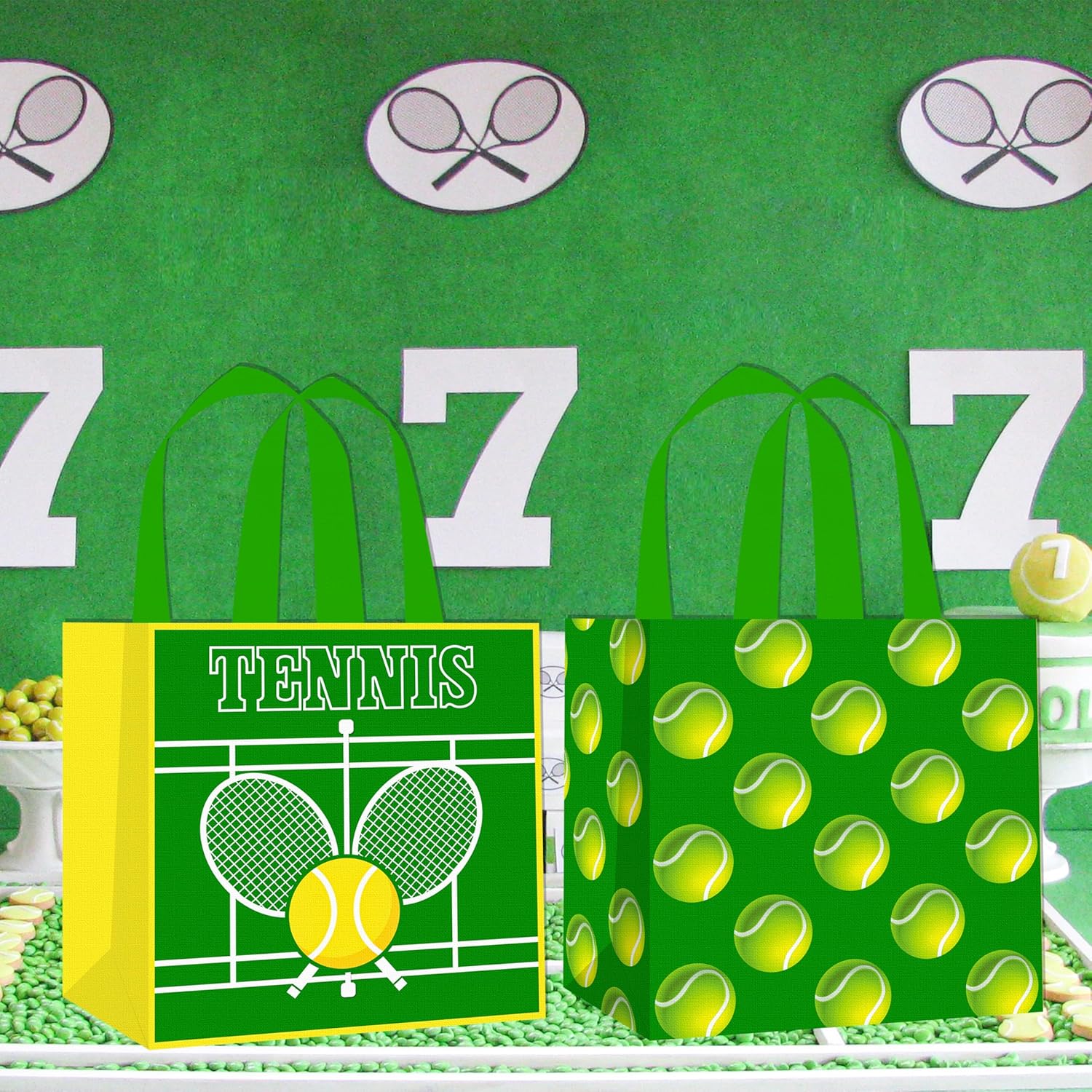 C L cooper life 12pcs Tennis Party Gift Treat Bags with Handles Tennis Theme Non-Woven Grocery Shopping Bags for Sports Birthday Party Tennis Events Baby Shower Supplies - Image 7