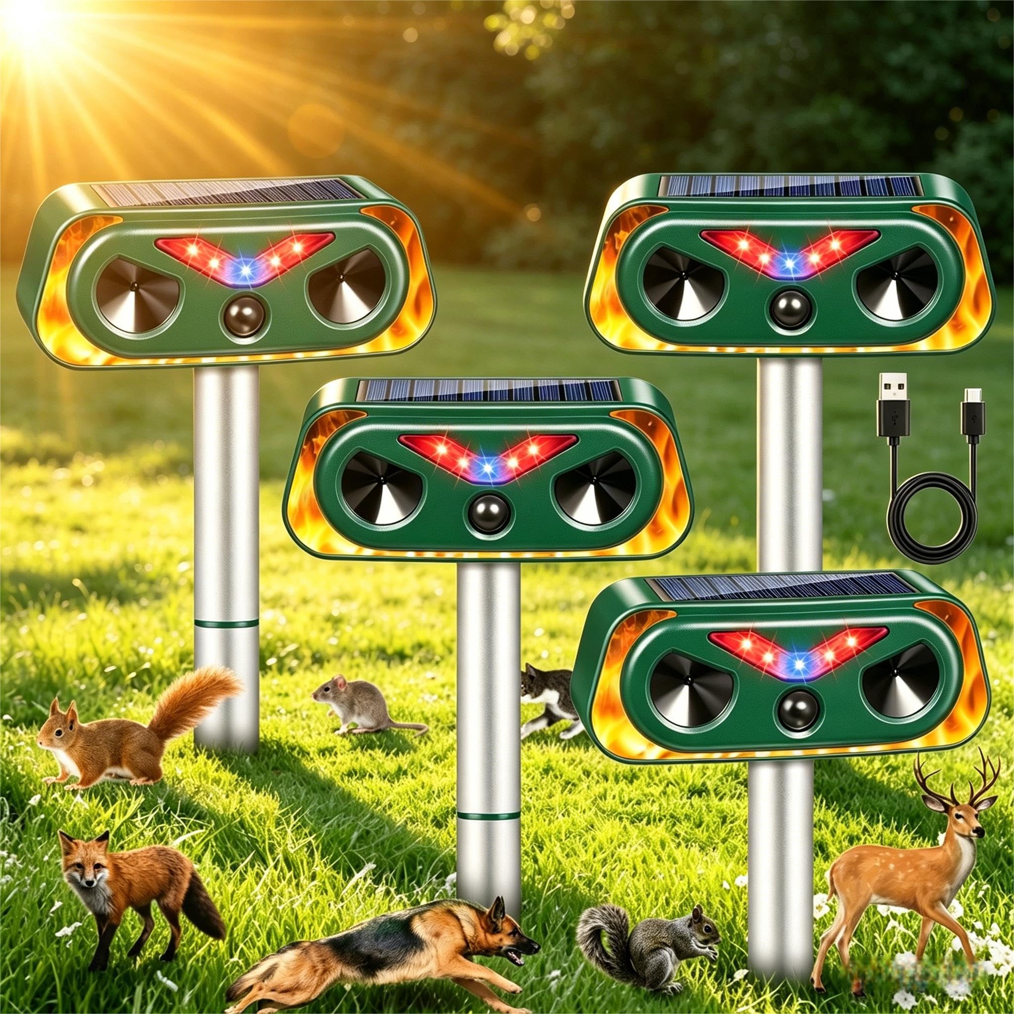 Photo 1 of 2026 Solar Ultrasonic Animal Repeller Outdoor with Flashing Lights & Upgraded Waterproof Motion Sensor Animal Deterrent Devices for Deer,Cat,Squirrel,Raccoon,Rabbit,Fox,Skunk Repellent for Yard Garden
