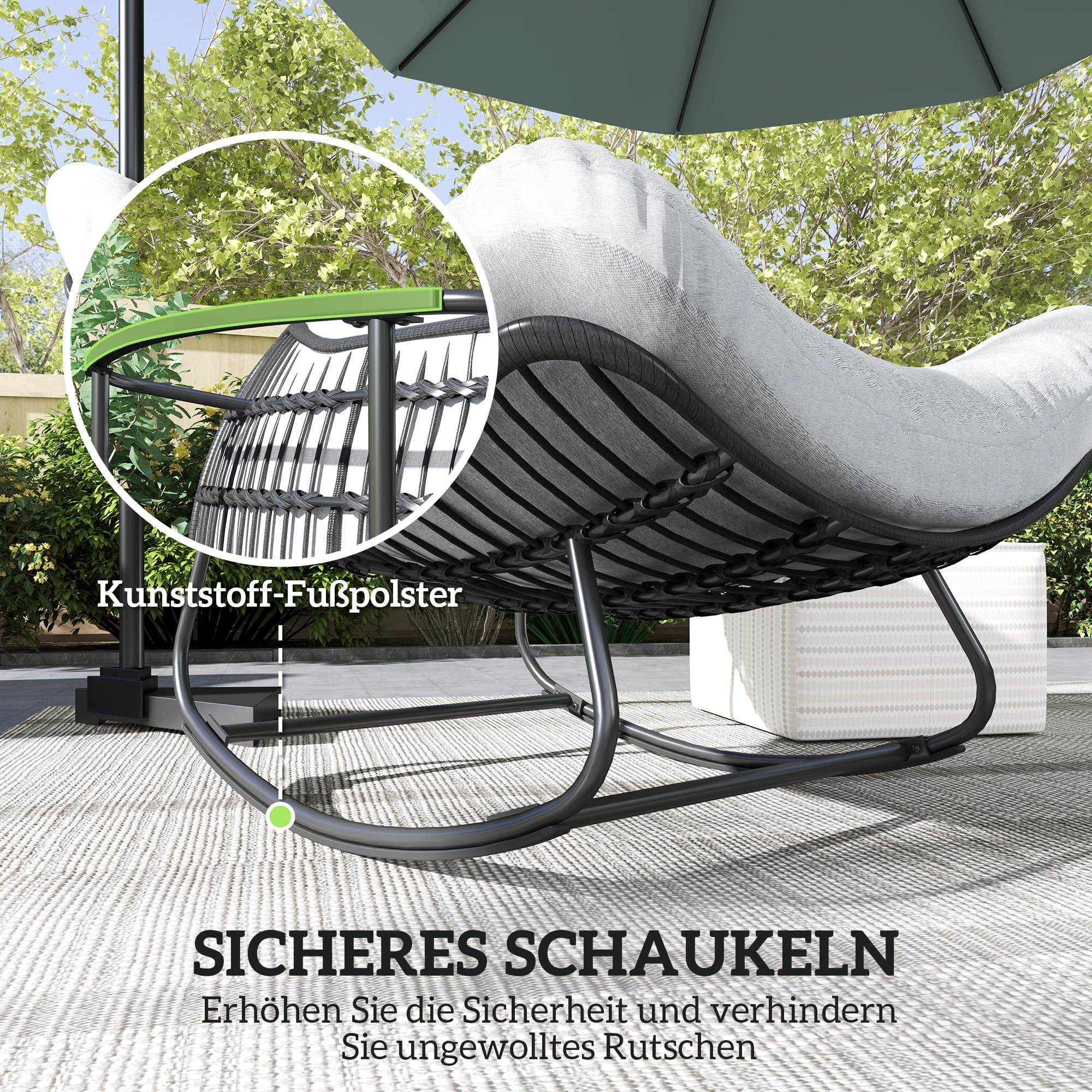 Outsunny Rattan Schaukelstuhl Gartenbank mit Stahlrahmen Kissen, Schaukelbank Gartenschaukel Outdoor Bank Sitzbank Gartenmöbel Parkbank für Garten Terrasse Park 98 x 111 x 74 cm Grau