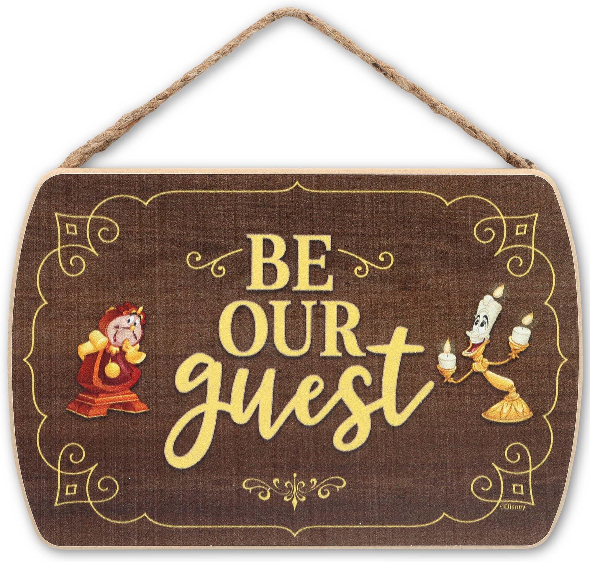 Disney Beauty and The Beast Be Our Guest Hanging Wood Wall Decor - Fun Be Our Guest Sign for Entryway or Guest Room