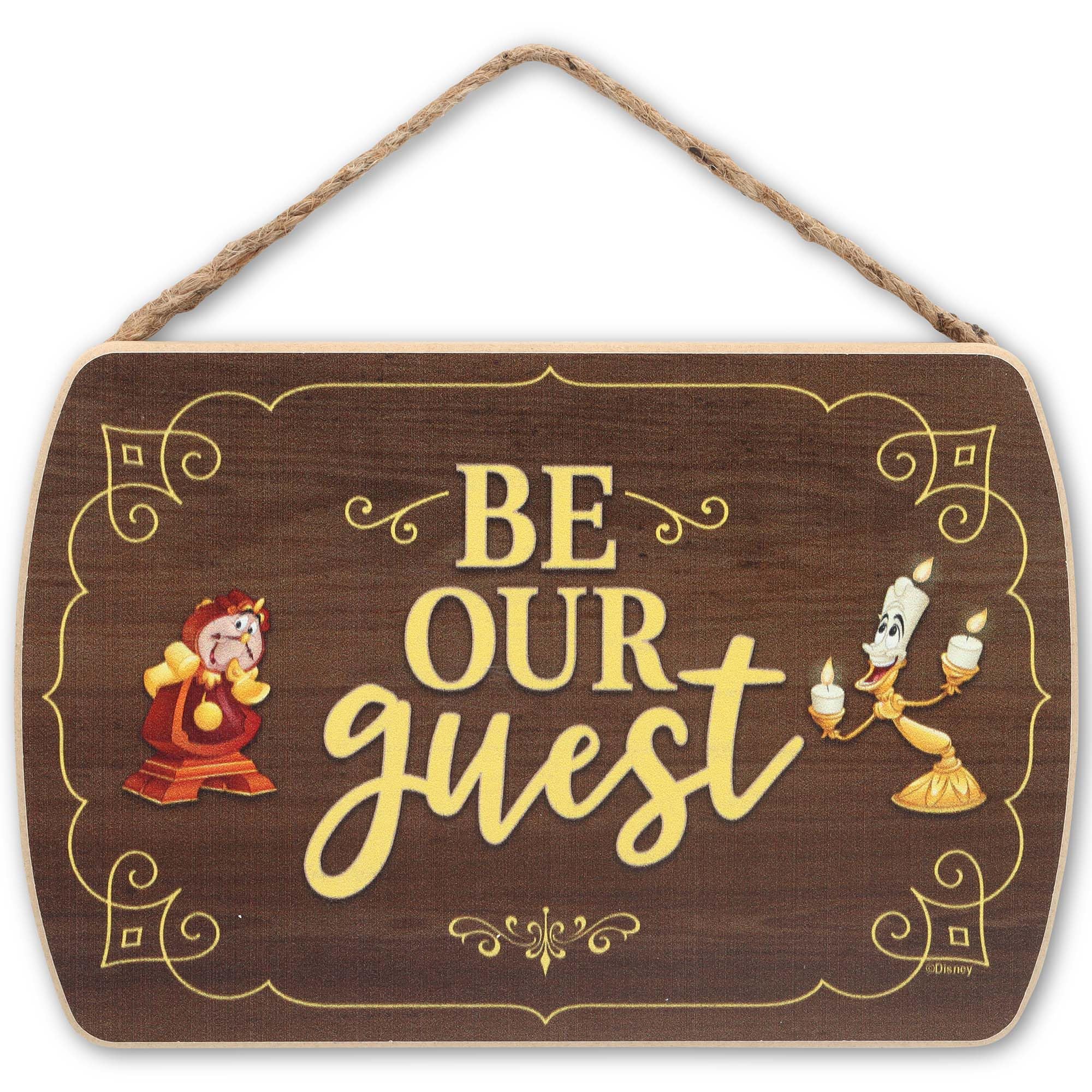 Disney Beauty and The Beast Be Our Guest Hanging Wood Wall Decor - Fun Be Our Guest Sign for Entryway or Guest Room