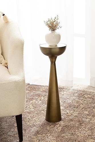 Miniatura 3 de Kate and Laurel Chandon Mid-Century - Mesa sofisticada para bebidas 8 x 8 x 23 latón antiguo mesa con pedestal de plantas escultoras glamorosas con