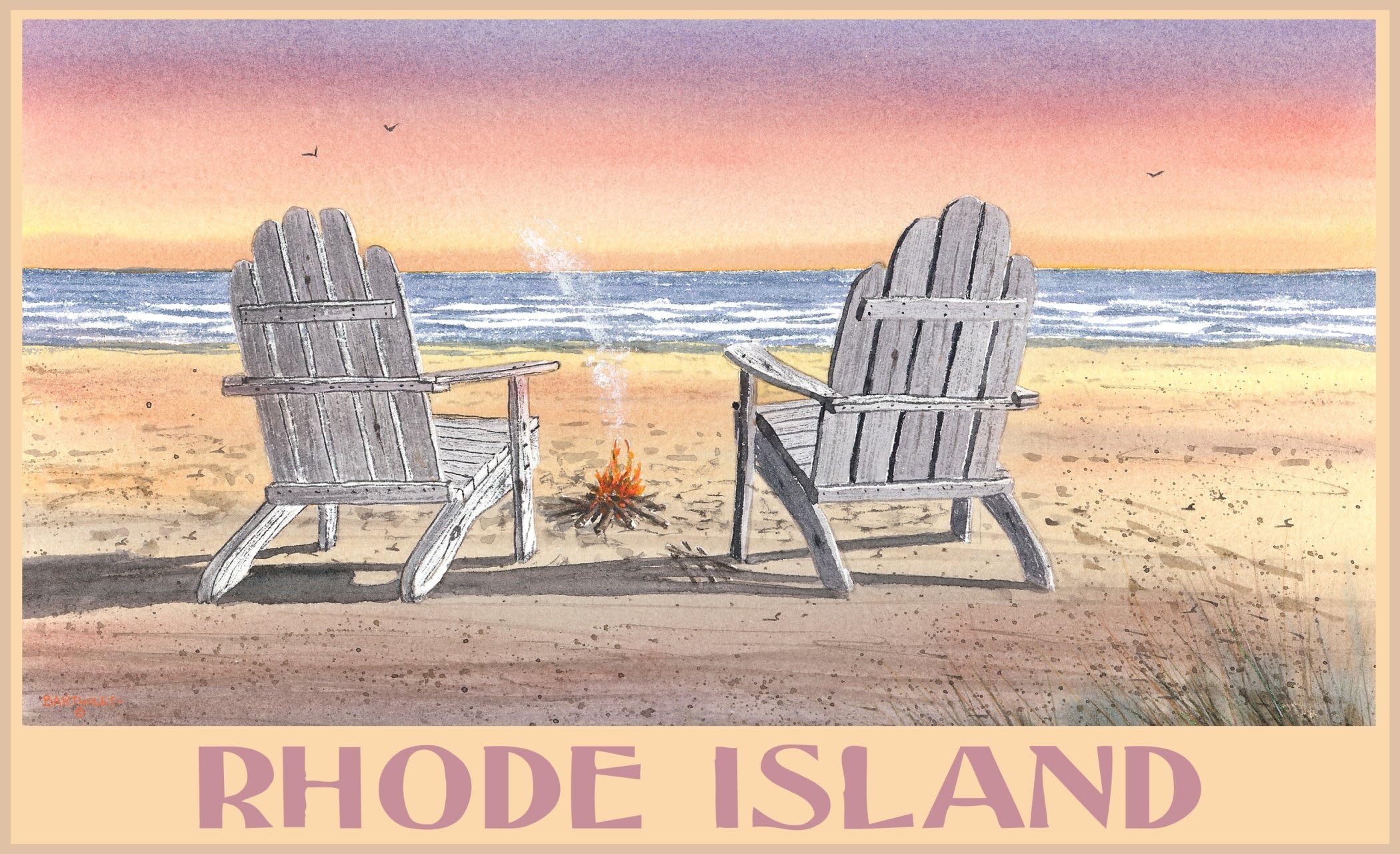 Northwest Art Mall BA-3618 ACB Rhode Island Adirondack Chairs On Beach 11"X17" Print by Artist Dave Bartholet