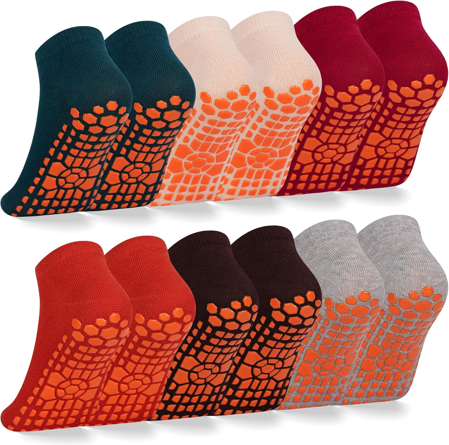 Kids Non Slip Trampoline Socks 6 Pairs, Kids Grip Ankle Socks, Athletic Sock for Boys Girls 2-5/6-9/10-13 Years