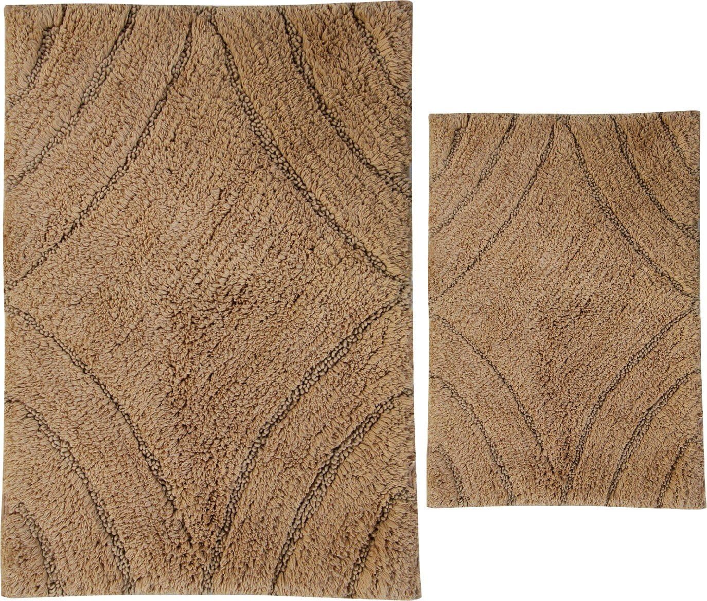Castle Hill, London Non-Slip Bathroom Rug Machine-Washable with Water Absorbent Soft Cotton Fibers, 17 W X 24" L & 21" W X 34" L, 100% Cotton, Natural