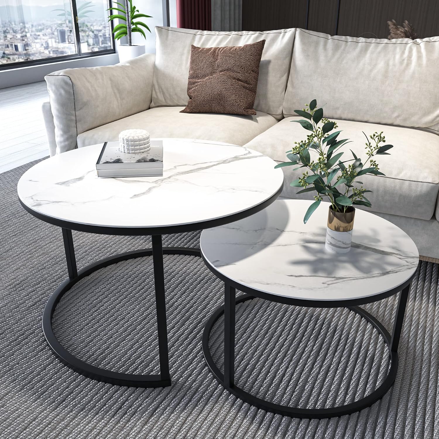 Amazon.com: UNITMYTARP Round Nesting Coffee Set, Modern Nesting Table ...