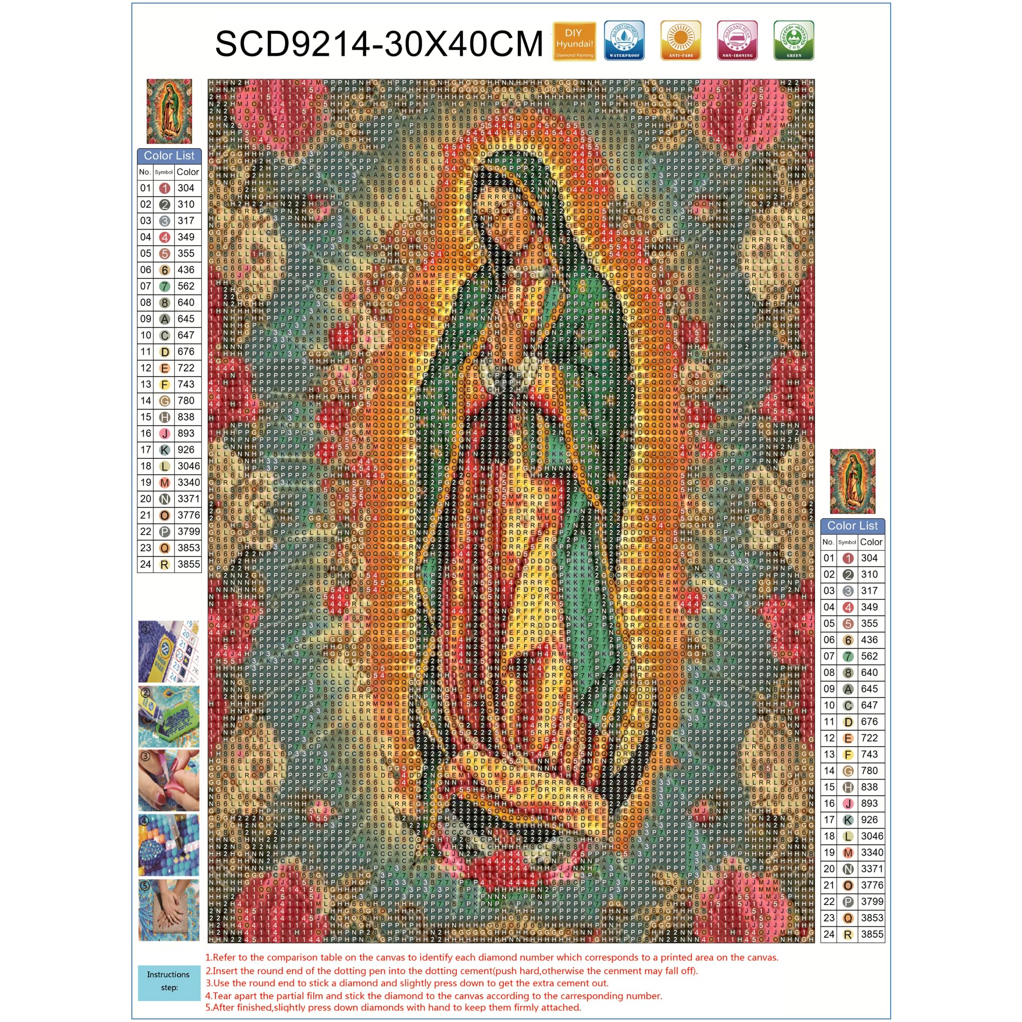 DIY Diamant Schilderij Kit Maagd Maria - 5D Religieus Kristal Mozaïek 12x16 Inch Met Grote Edelstenen
