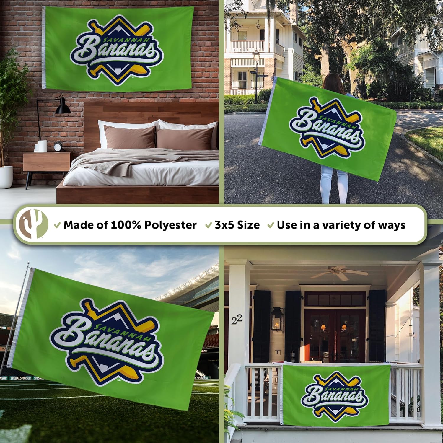 Desert Cactus Savannah Bananas Baseball Flag 100% Polyester Indoor Outdoor 3x5 feet Team Flags (Flag D)