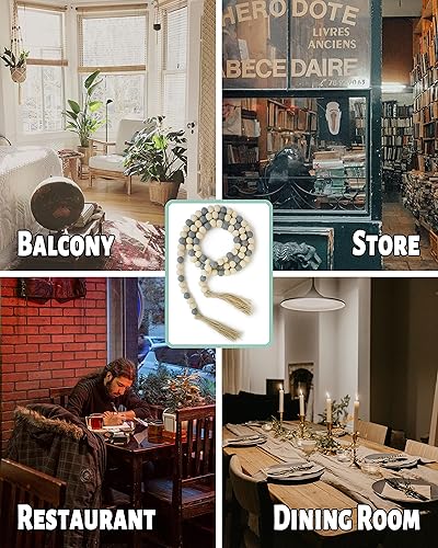 Miniatura 6 de Guirnalda de cuentas de madera con borlas, guirnalda de cuentas de madera de 61 pulgadas, decoración moderna de granja, decoración bohemia para el