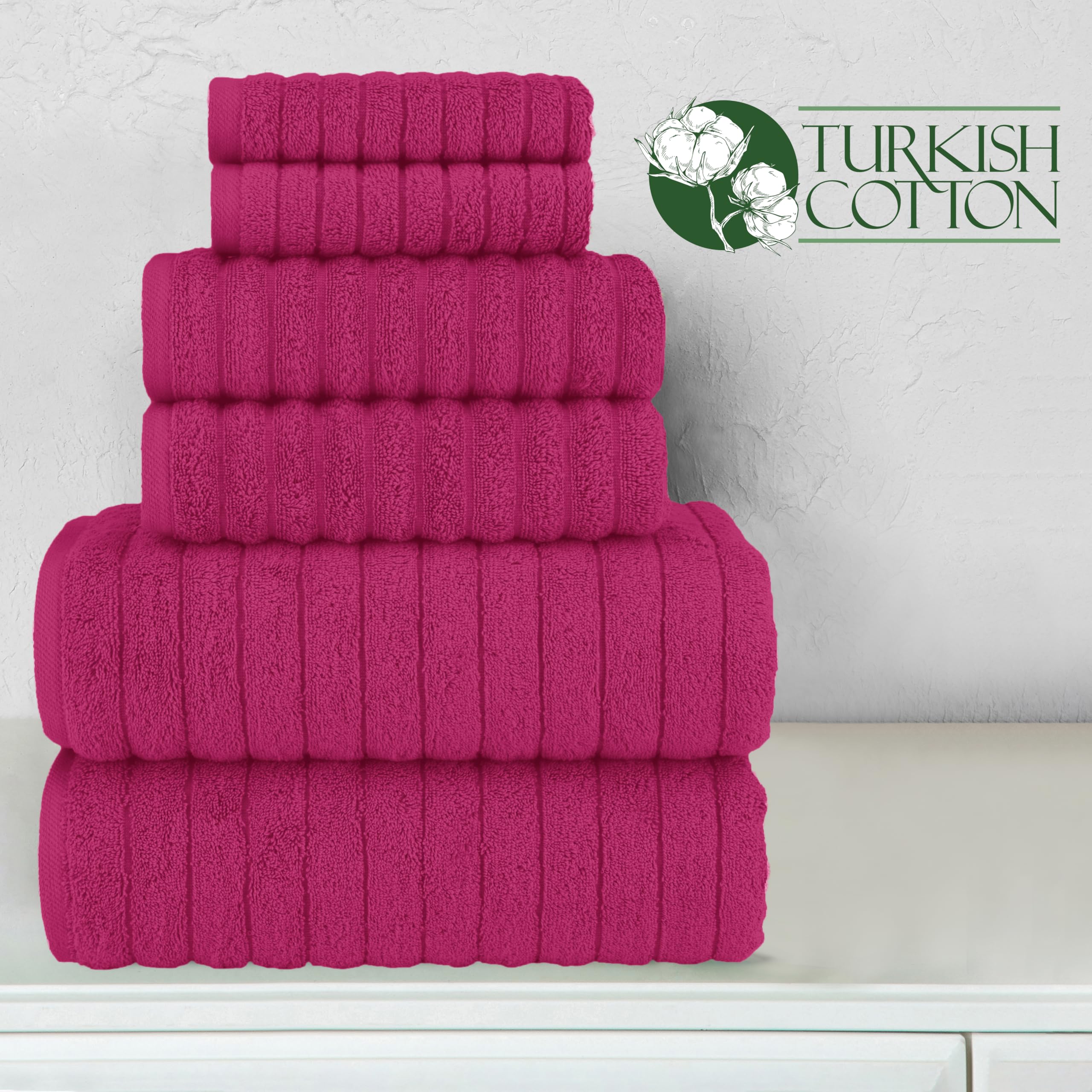 Elegant Comfort Juego de 6 Toallas de baño de Pana de algodón Turco 100% acanaladas, Tacto Premium, Secado rápido, Altamente absorbentes, Contiene 2 Toallas de baño, 2 Toallas de Mano y 2 paños,