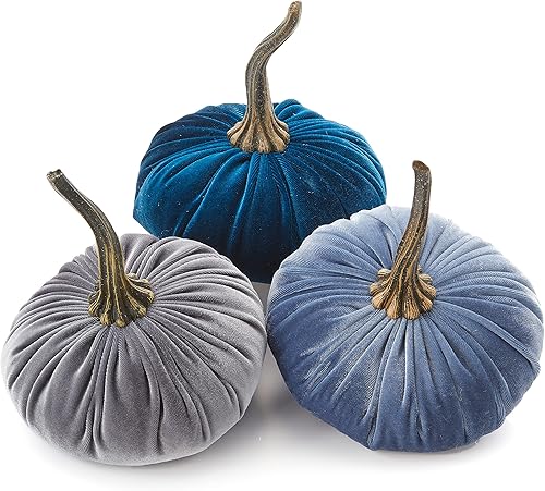 Vista 34 de Set of 3 Velvet 6.25 Inch Pumpkins, fall decor, cozy autumn vibe, tiered tray tablescape, elegant accent decor, Thanksgiving centerpiece, neutral